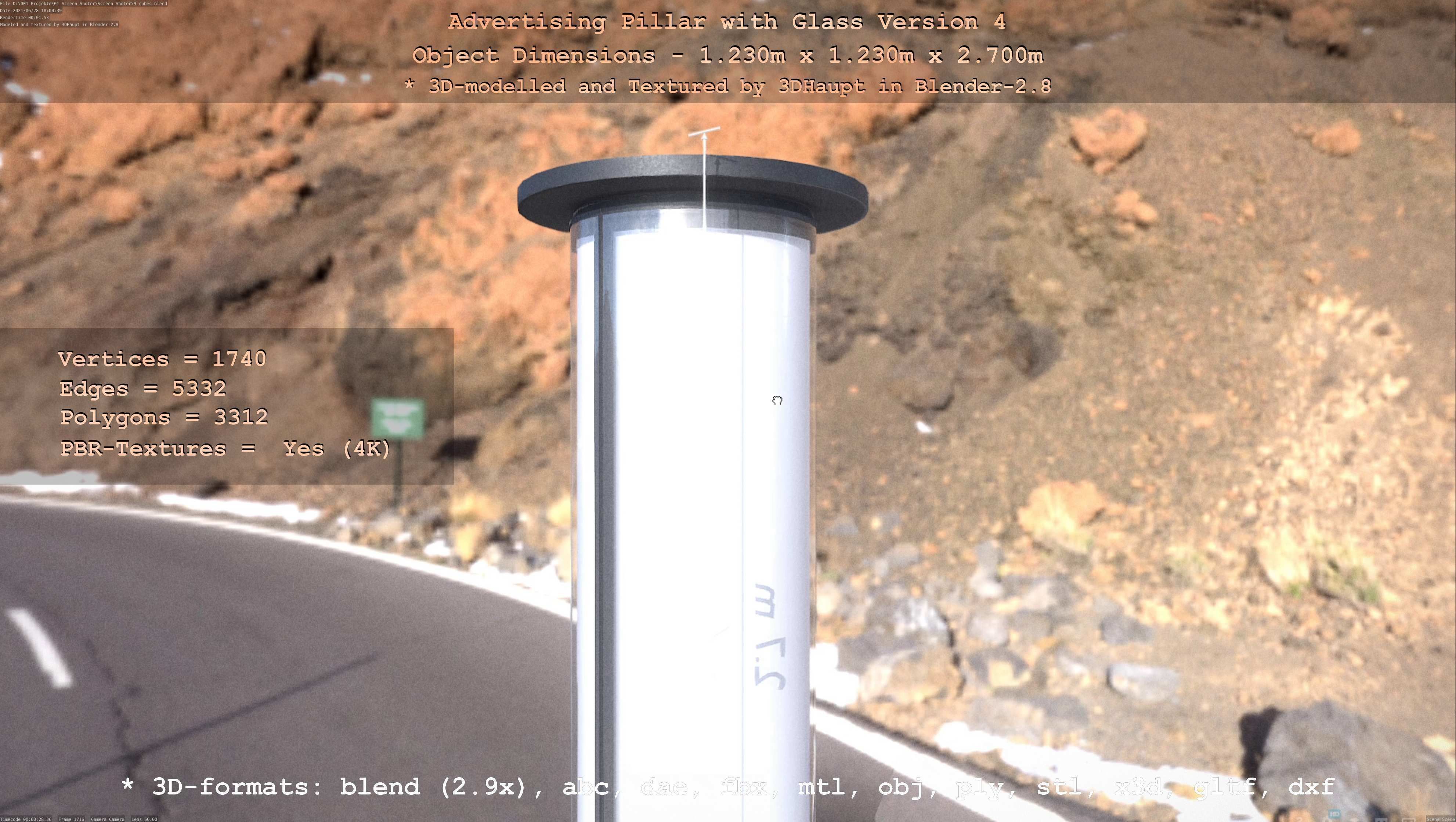 Advertising Pillar with Glass 4 Low-poly 3D model_27