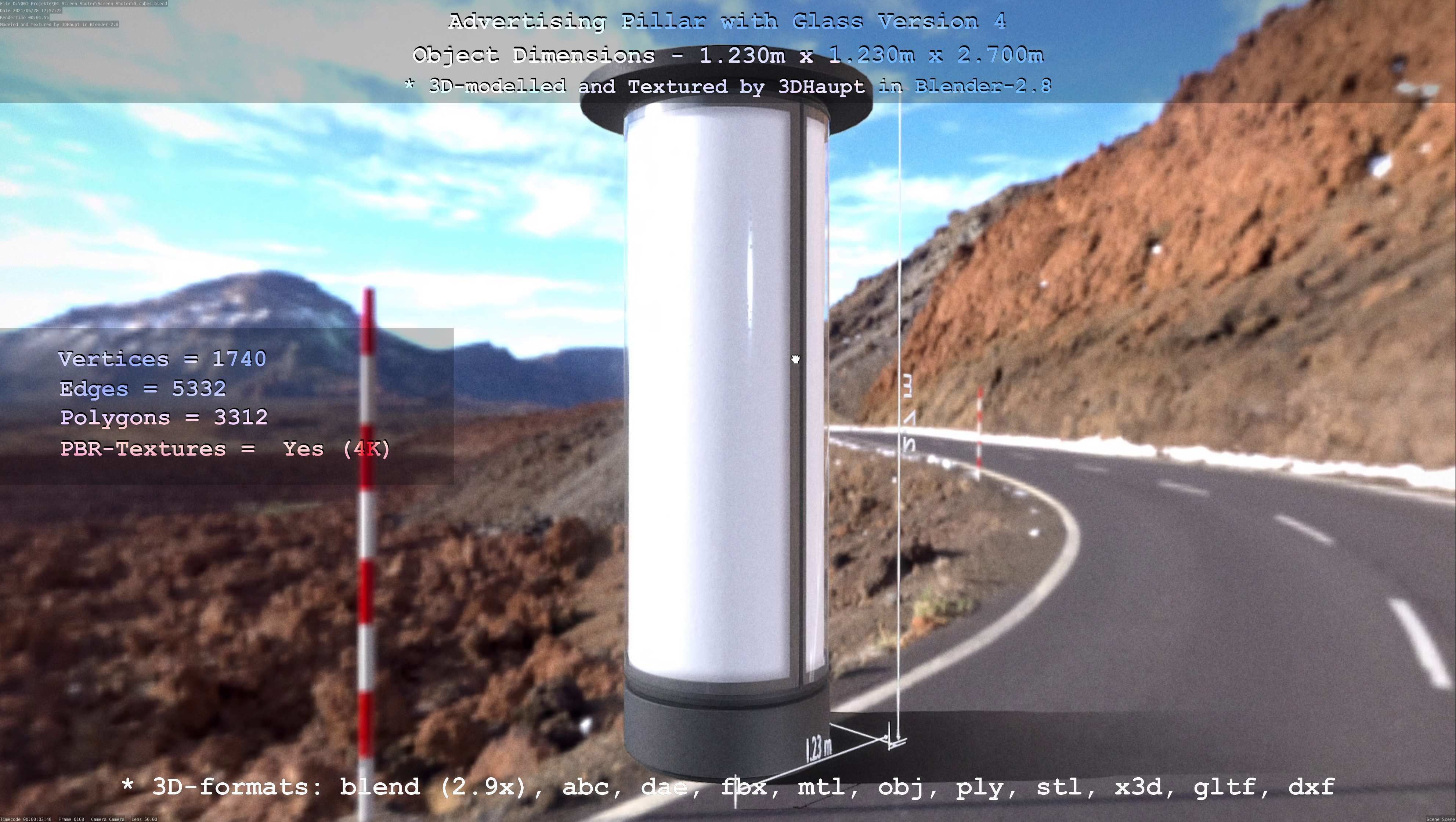 Advertising Pillar with Glass 4 Low-poly 3D model_14