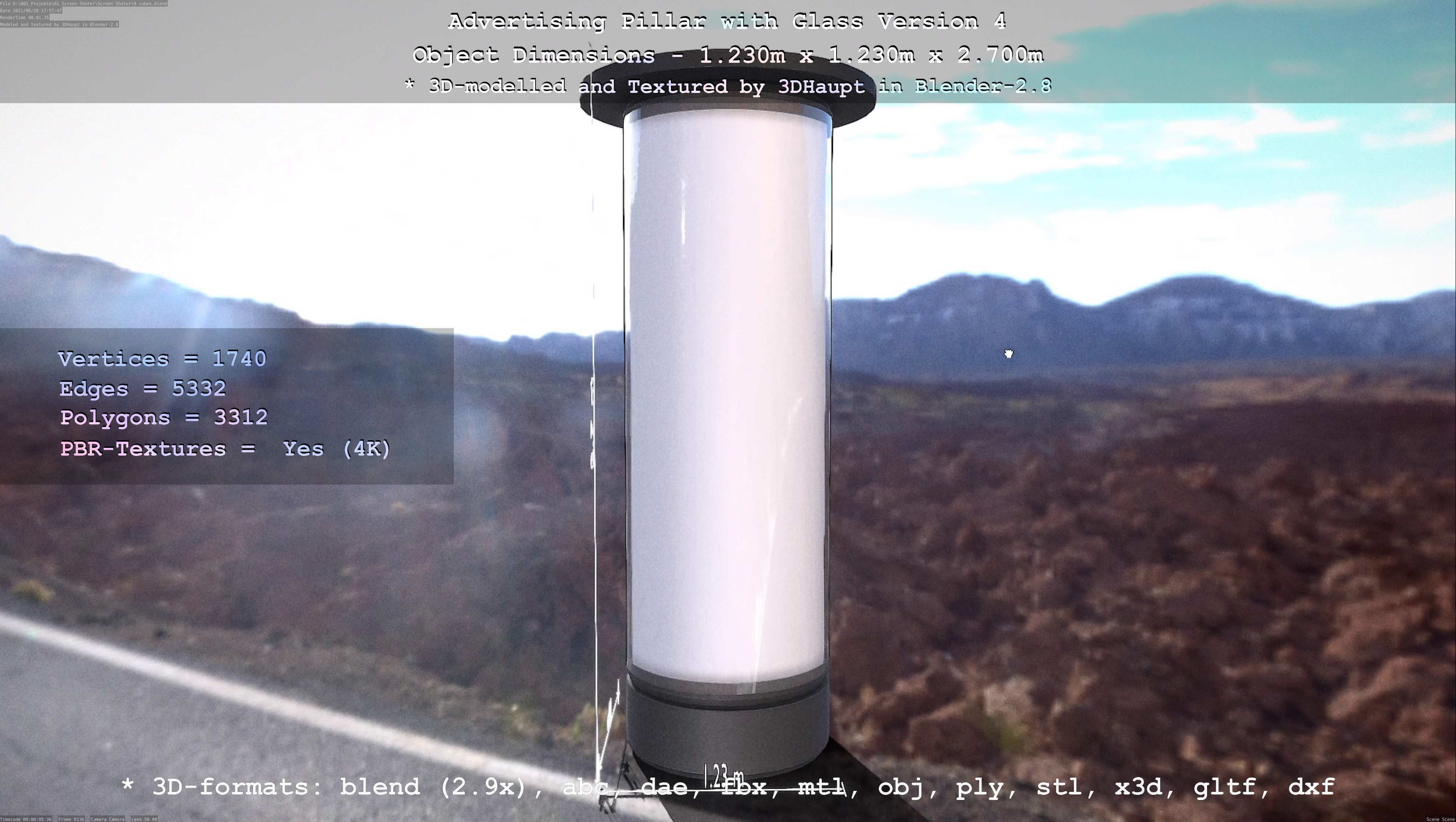 Advertising Pillar with Glass 4 Low-poly 3D model_3