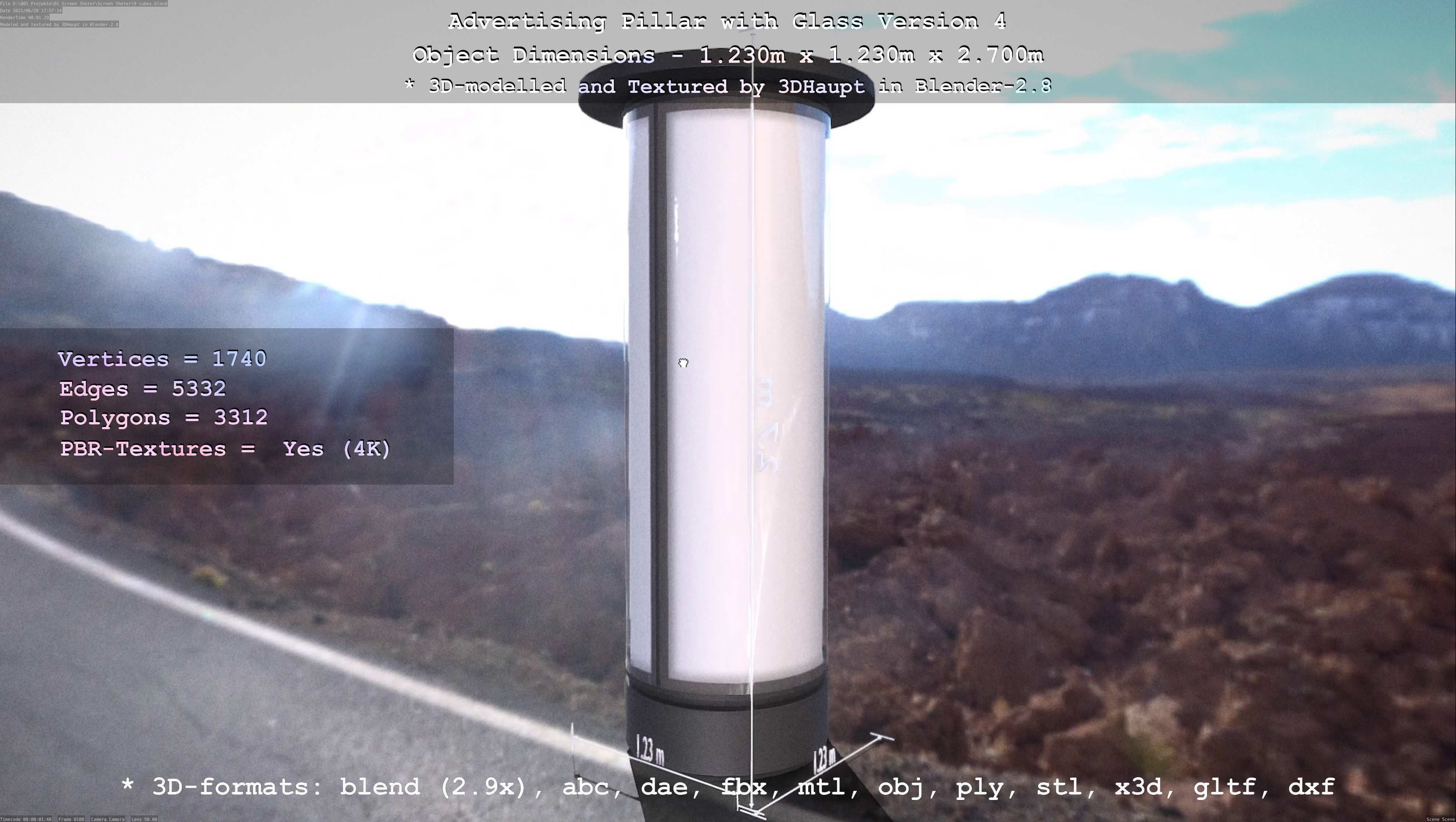 Advertising Pillar with Glass 4 Low-poly 3D model_73