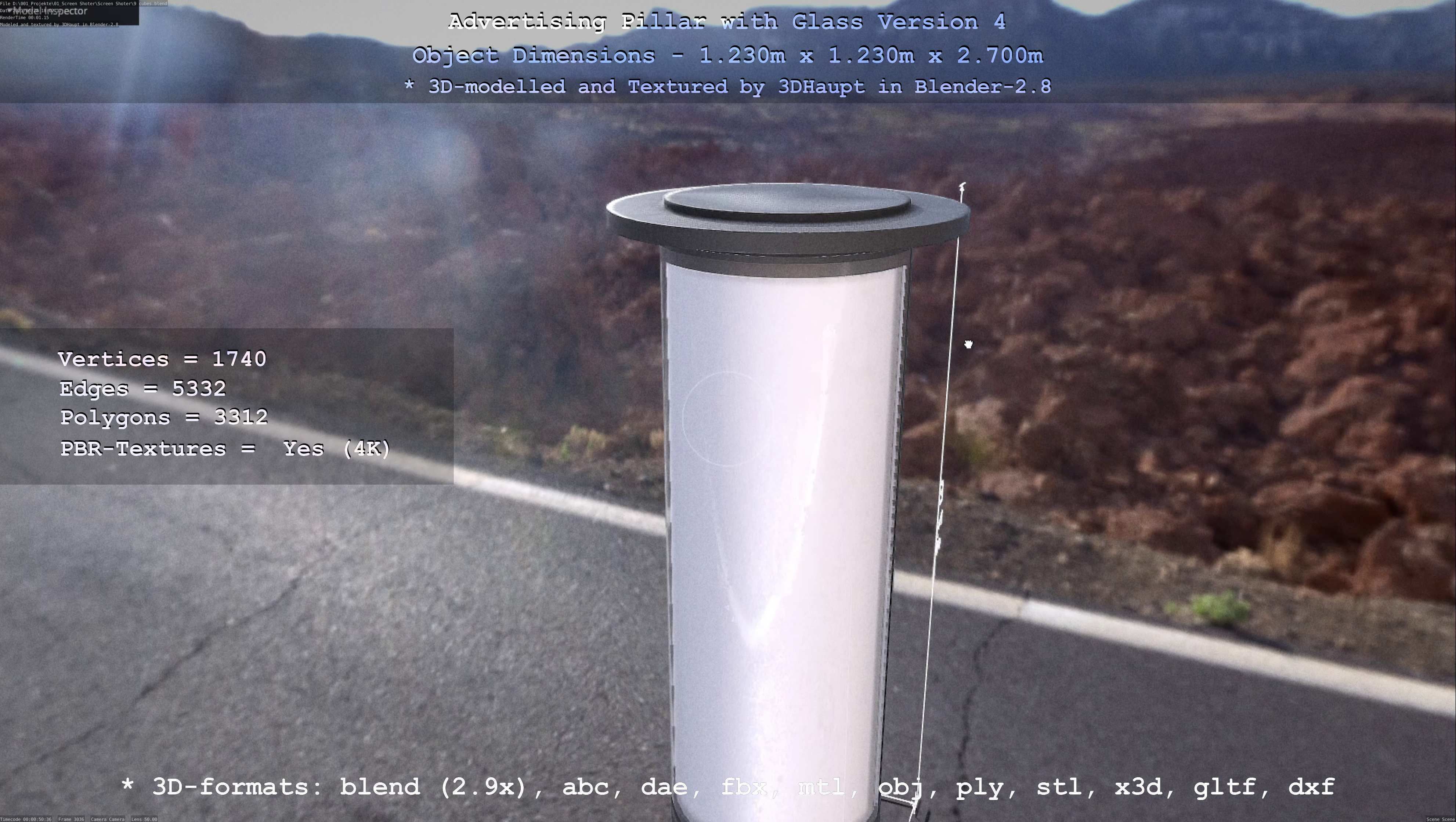 Advertising Pillar with Glass 4 Low-poly 3D model_5