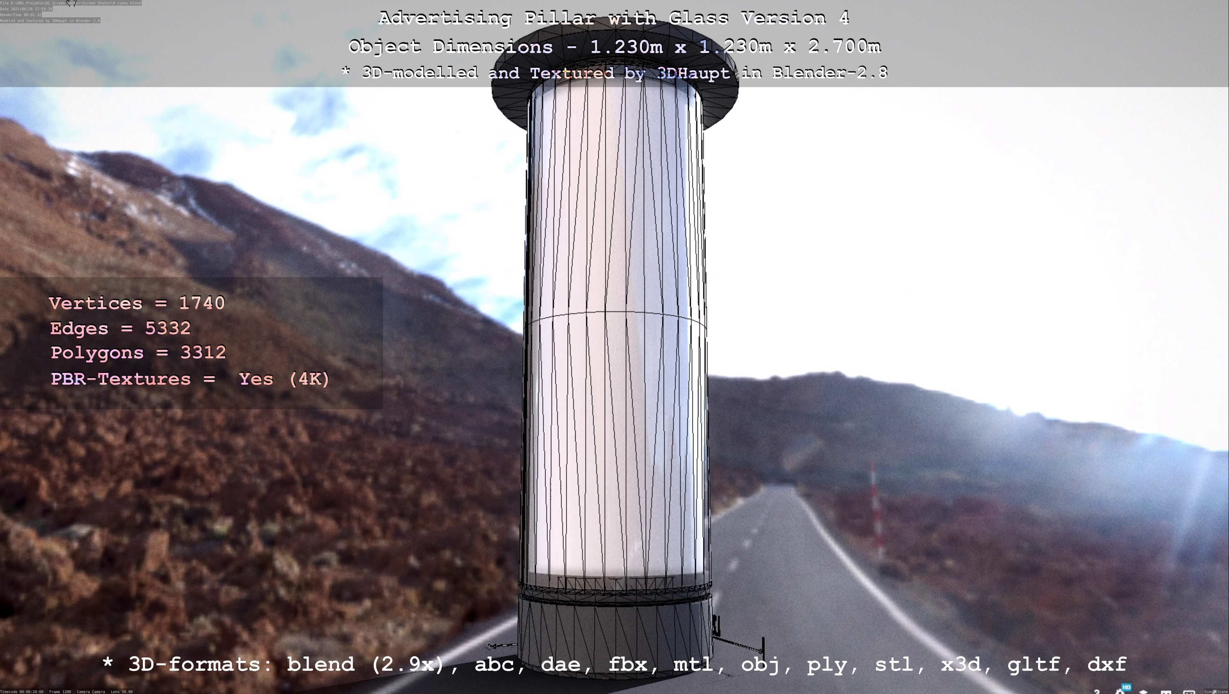 Advertising Pillar with Glass 4 Low-poly 3D model_121