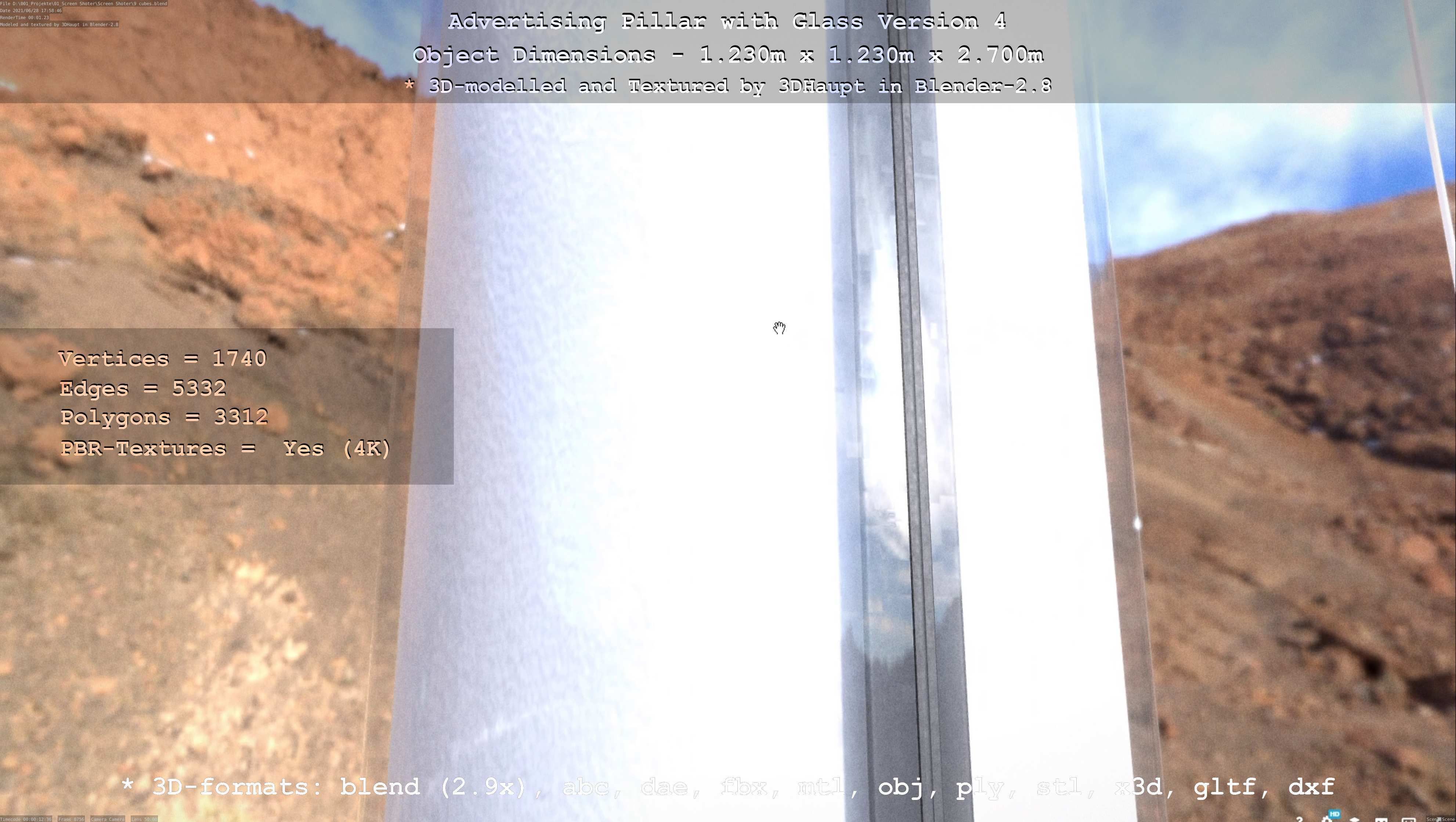 Advertising Pillar with Glass 4 Low-poly 3D model_101