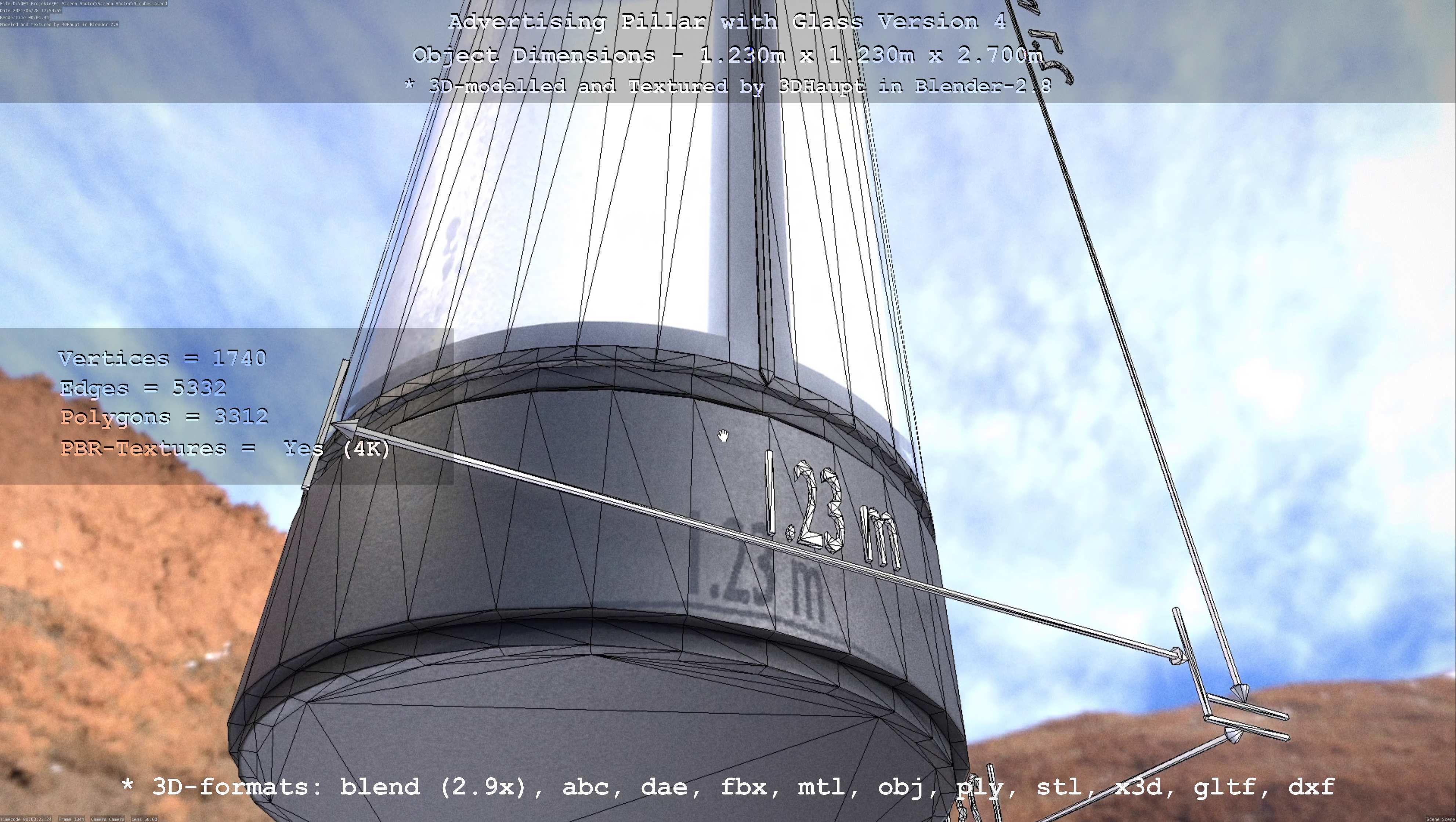 Advertising Pillar with Glass 4 Low-poly 3D model_24