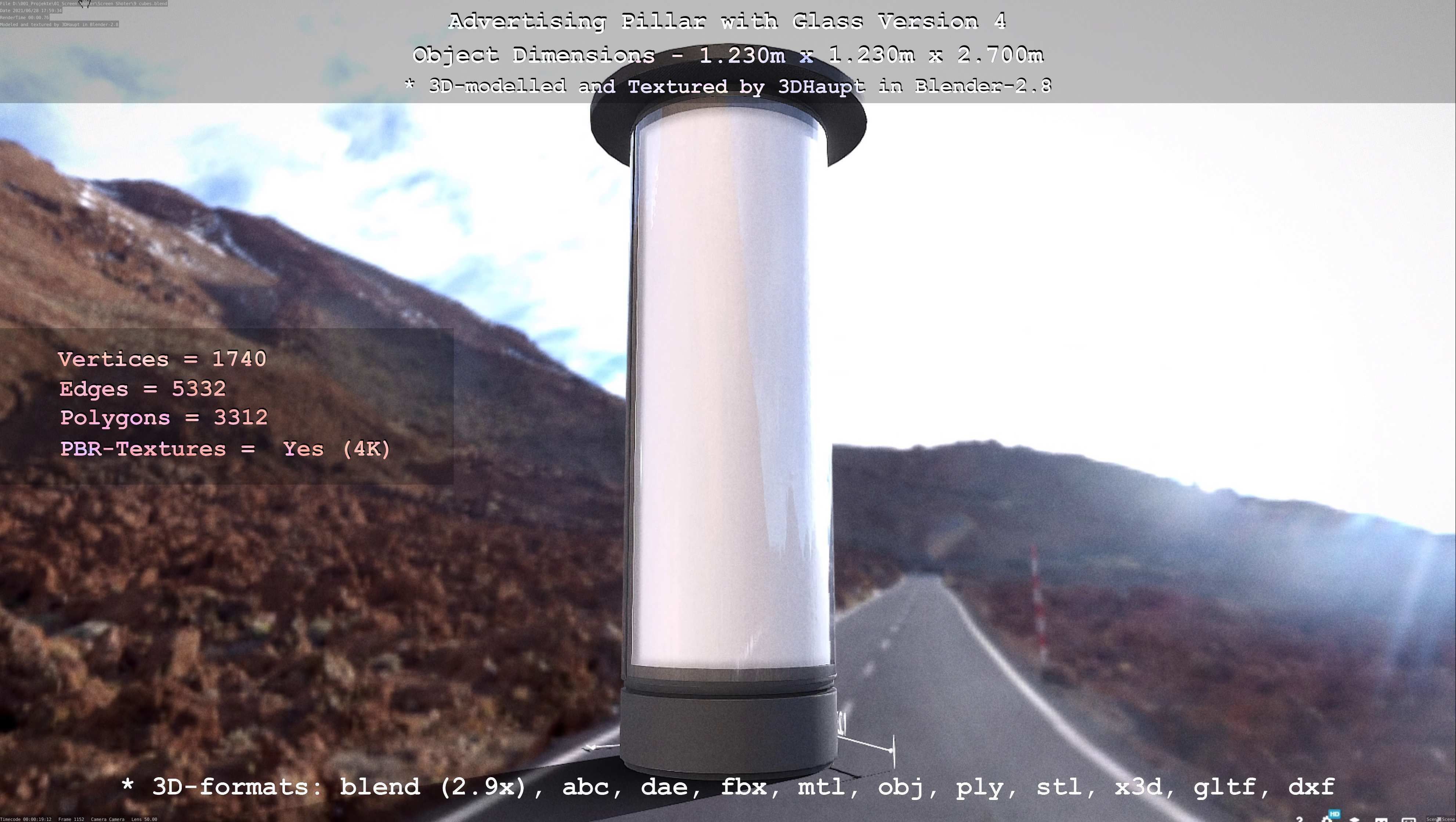 Advertising Pillar with Glass 4 Low-poly 3D model_119