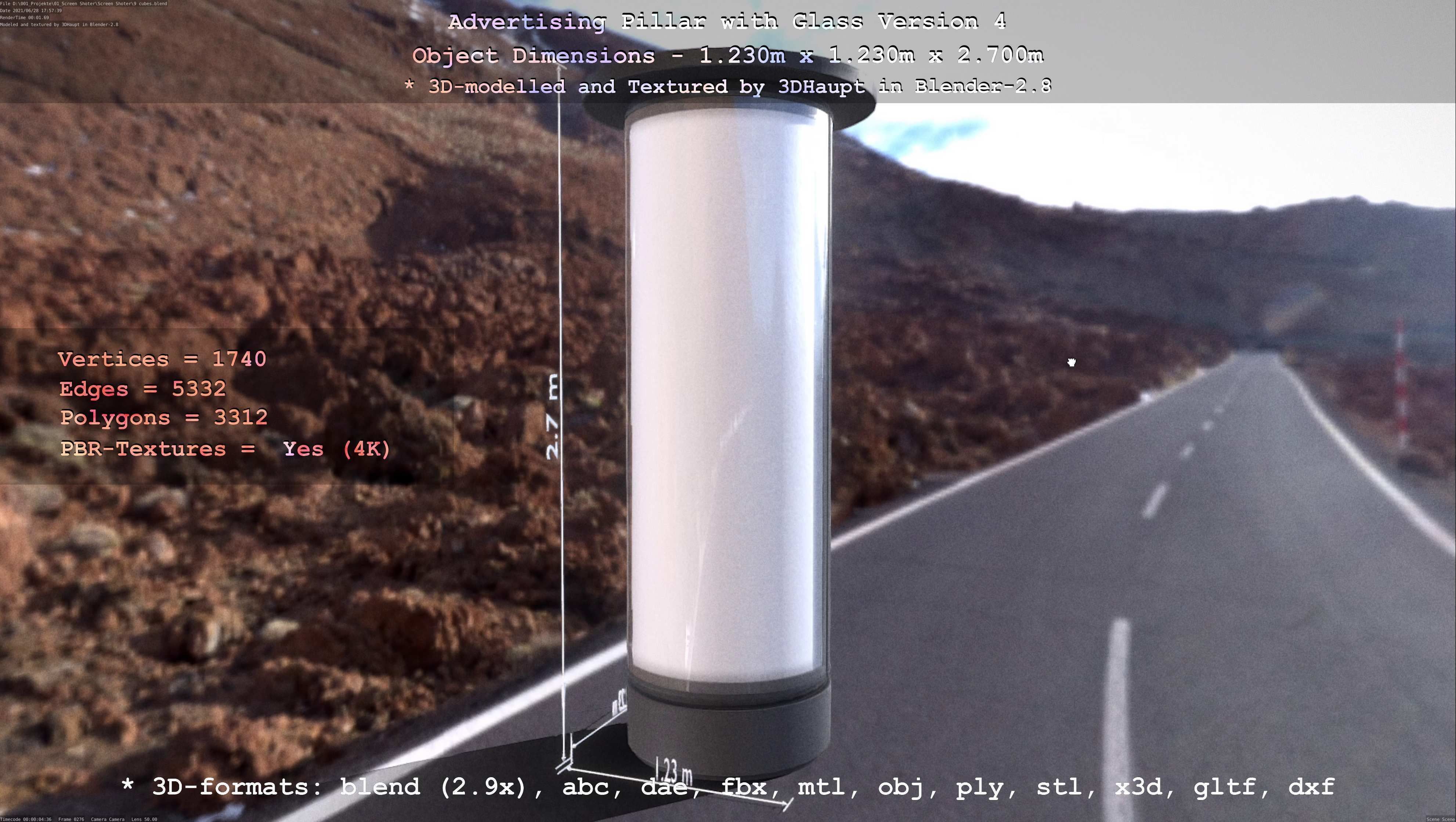 Advertising Pillar with Glass 4 Low-poly 3D model_80