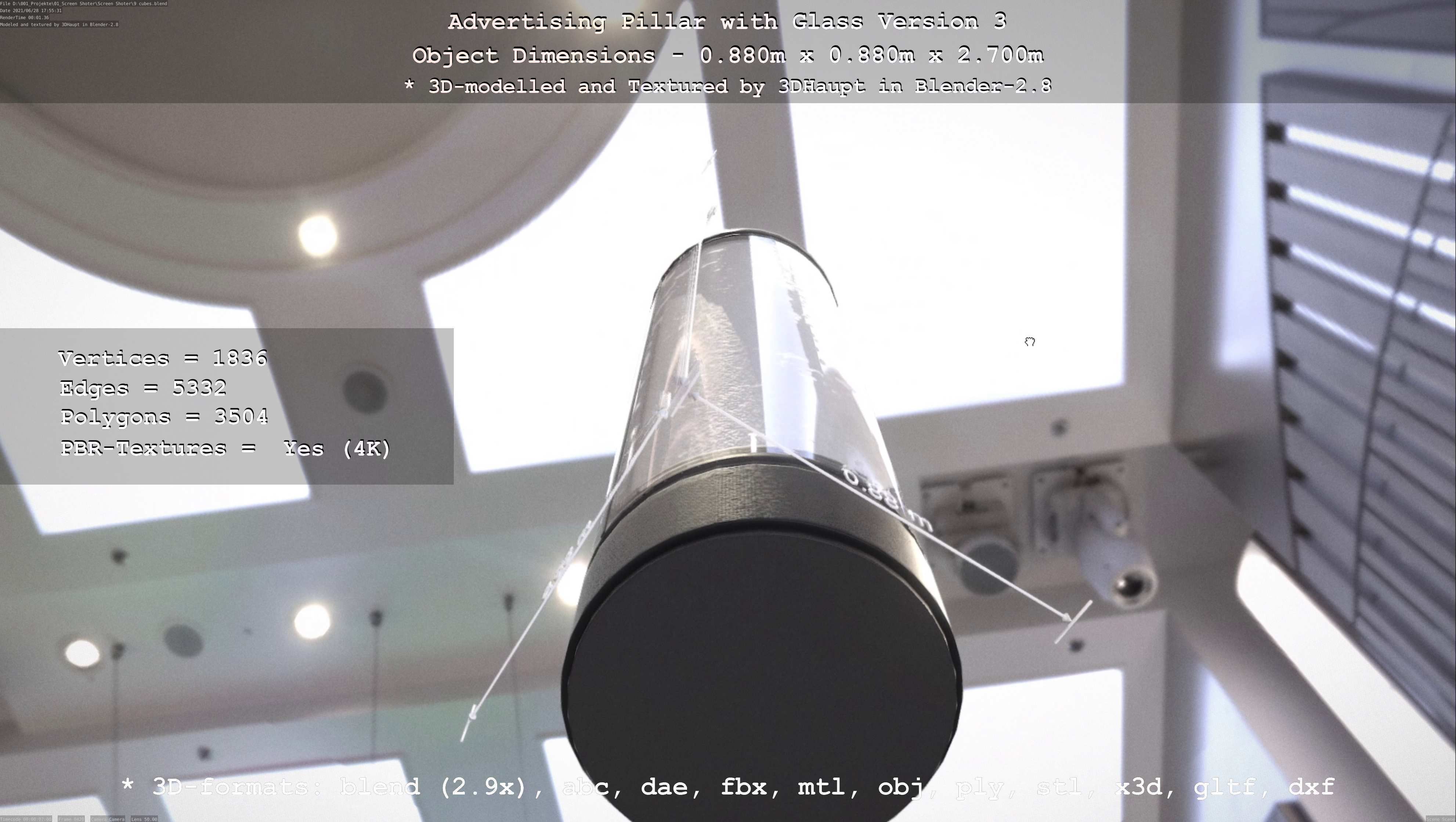 Advertising Pillar with Glass 3 Low-poly 3D model_91