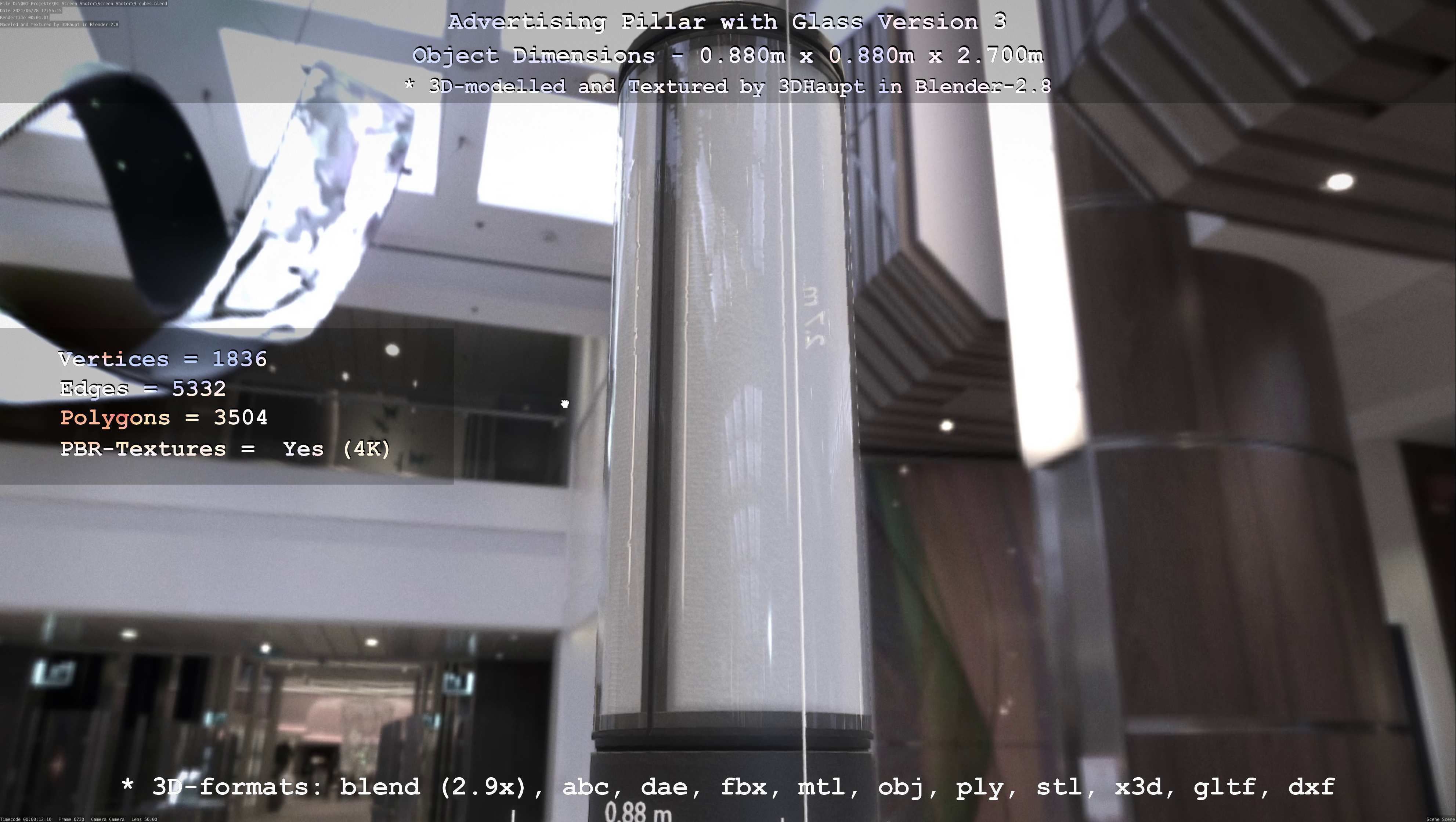 Advertising Pillar with Glass 3 Low-poly 3D model_34