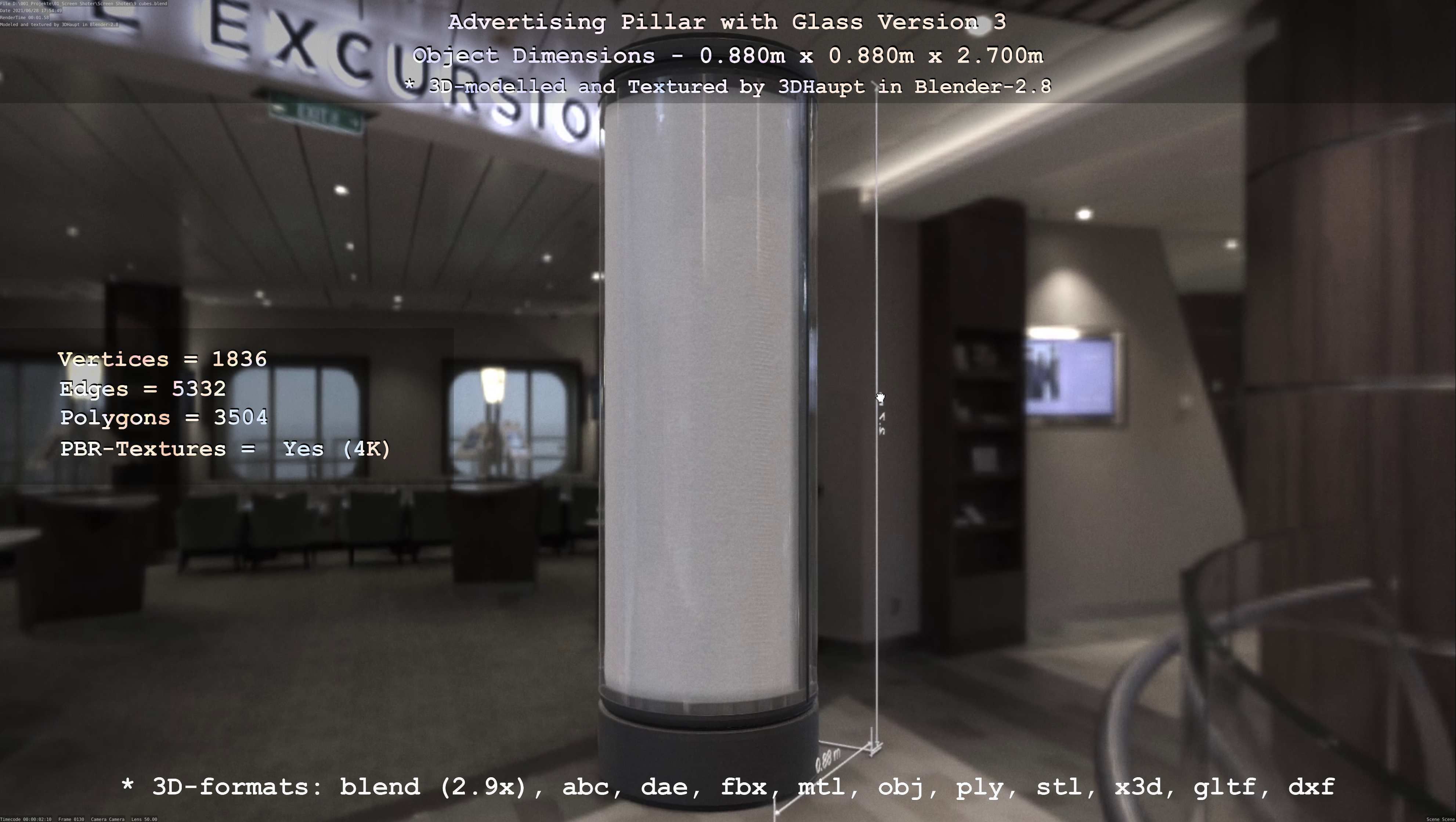 Advertising Pillar with Glass 3 Low-poly 3D model_81