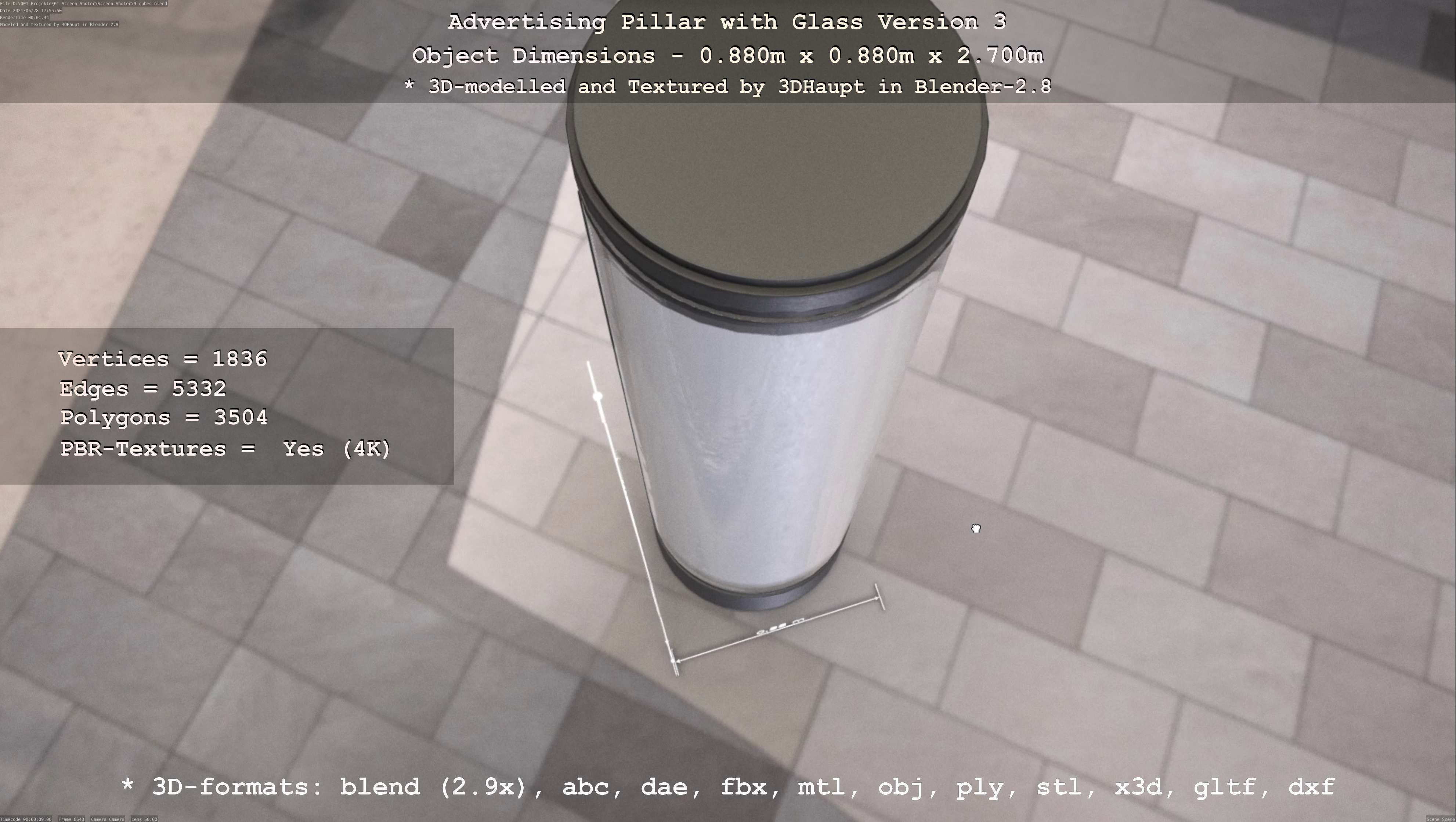 Advertising Pillar with Glass 3 Low-poly 3D model_42