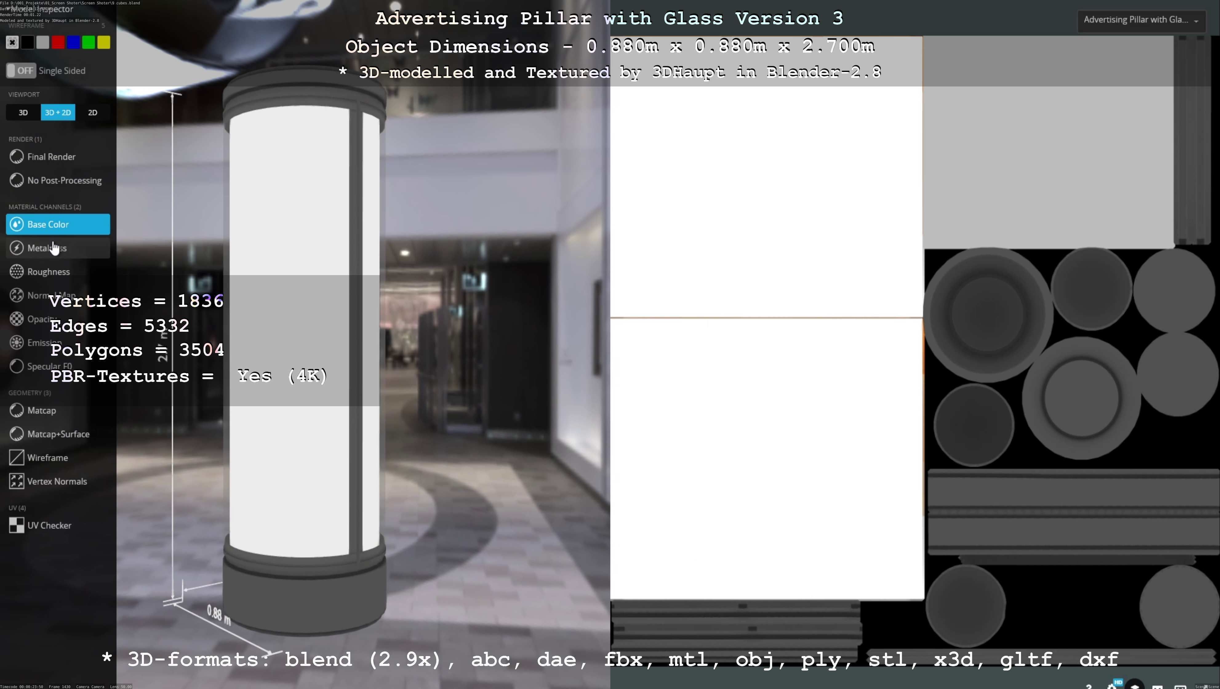 Advertising Pillar with Glass 3 Low-poly 3D model_16