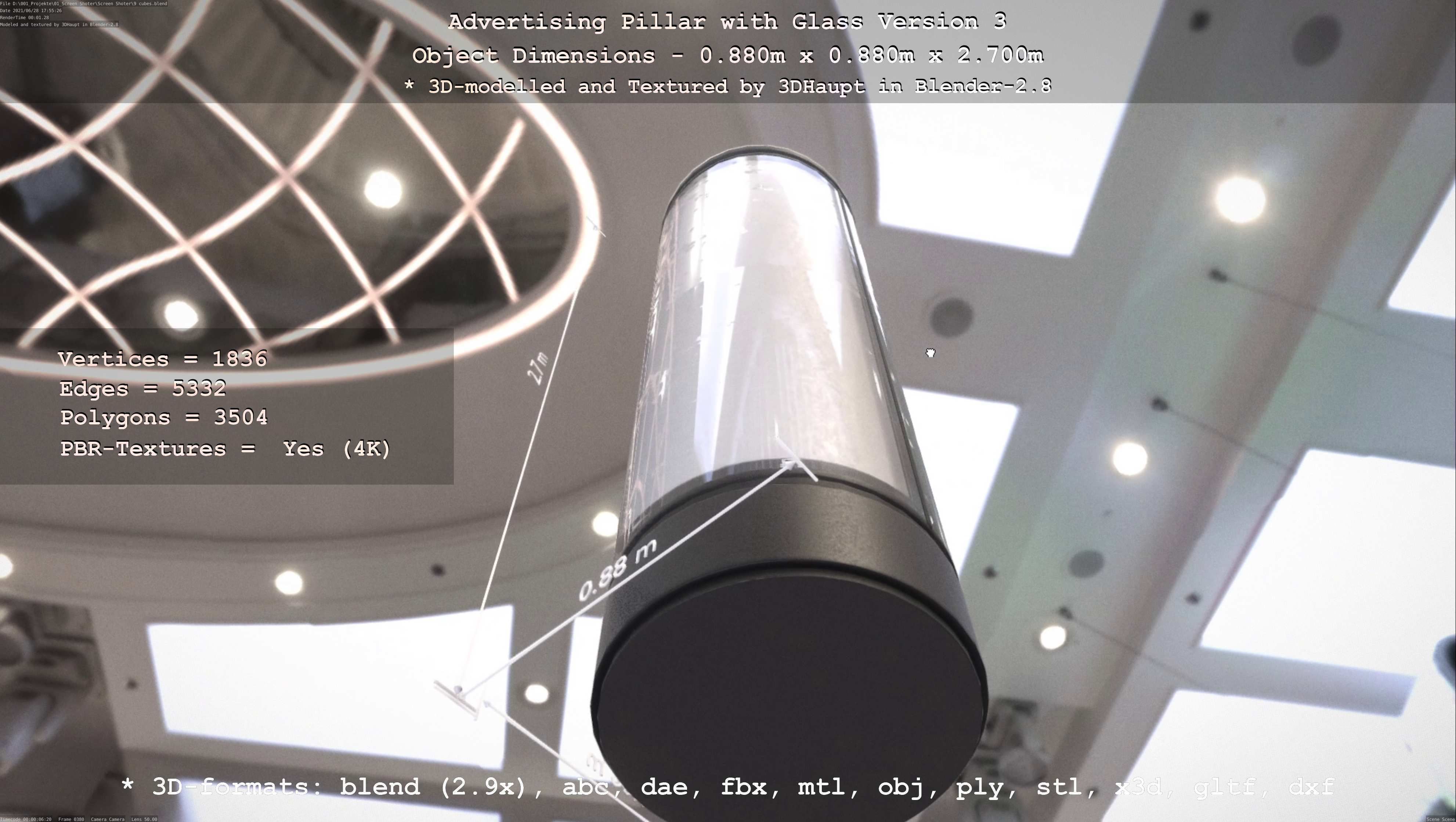 Advertising Pillar with Glass 3 Low-poly 3D model_47