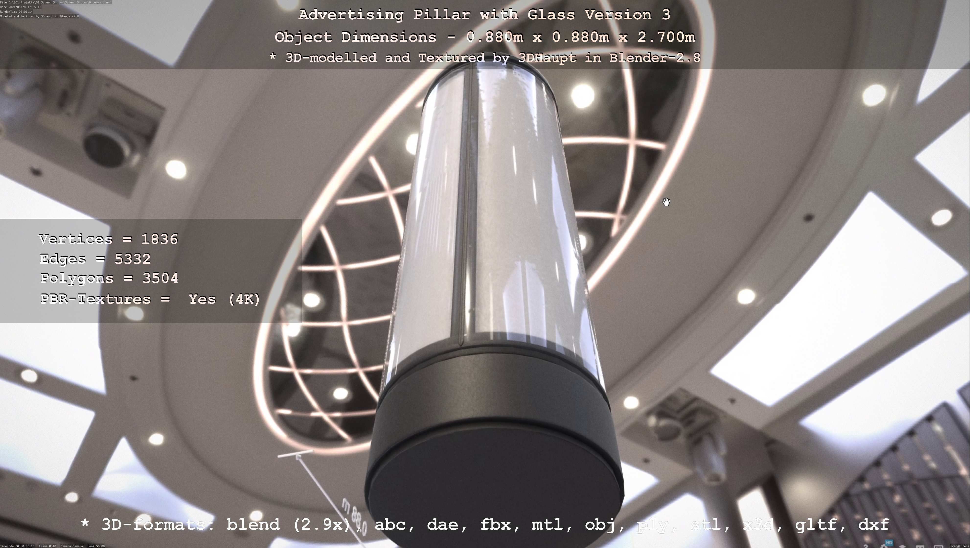 Advertising Pillar with Glass 3 Low-poly 3D model_97