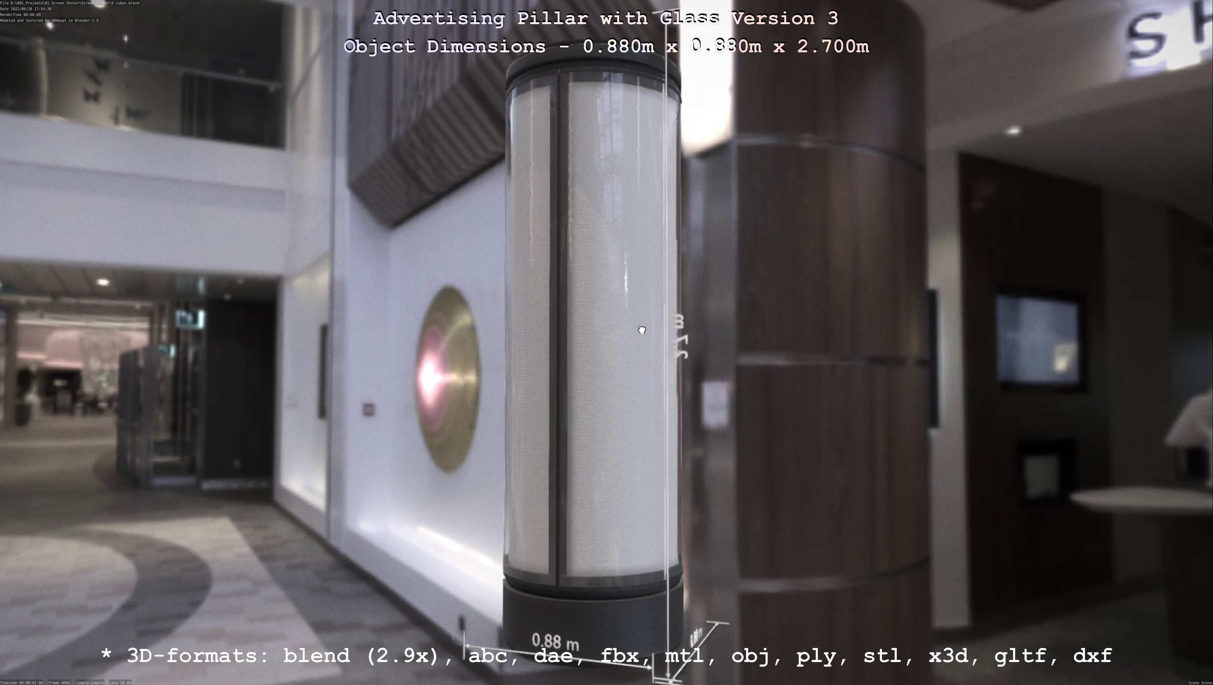 Advertising Pillar with Glass 3 Low-poly 3D model_74