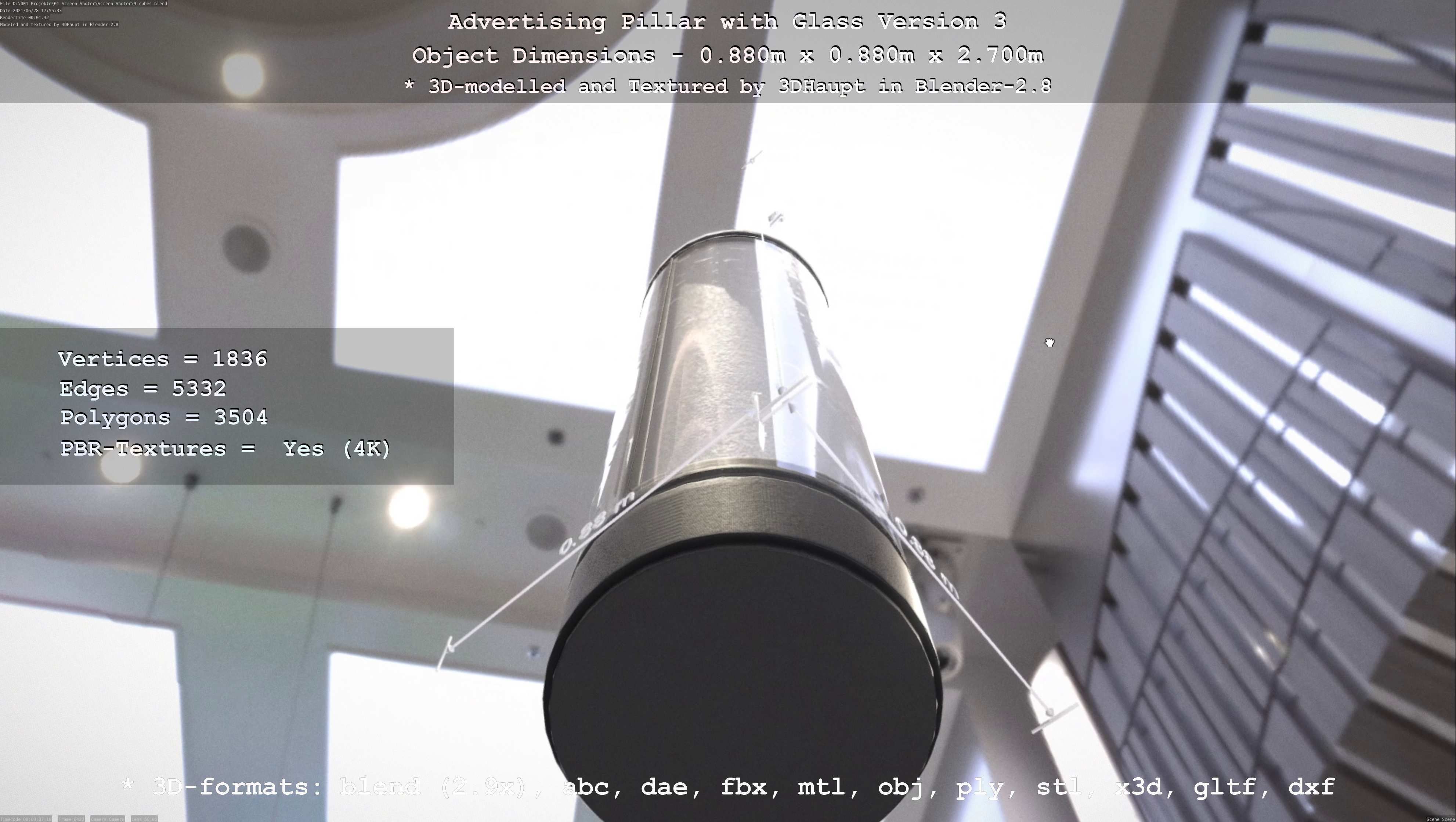 Advertising Pillar with Glass 3 Low-poly 3D model_6