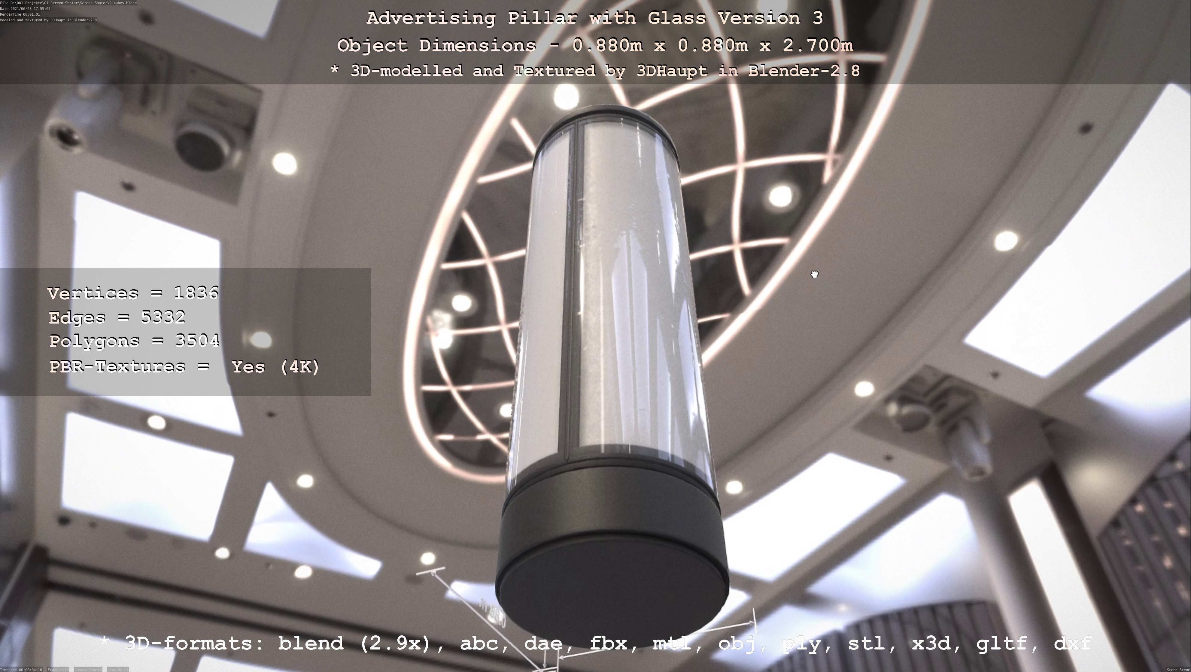 Advertising Pillar with Glass 3 Low-poly 3D model_90