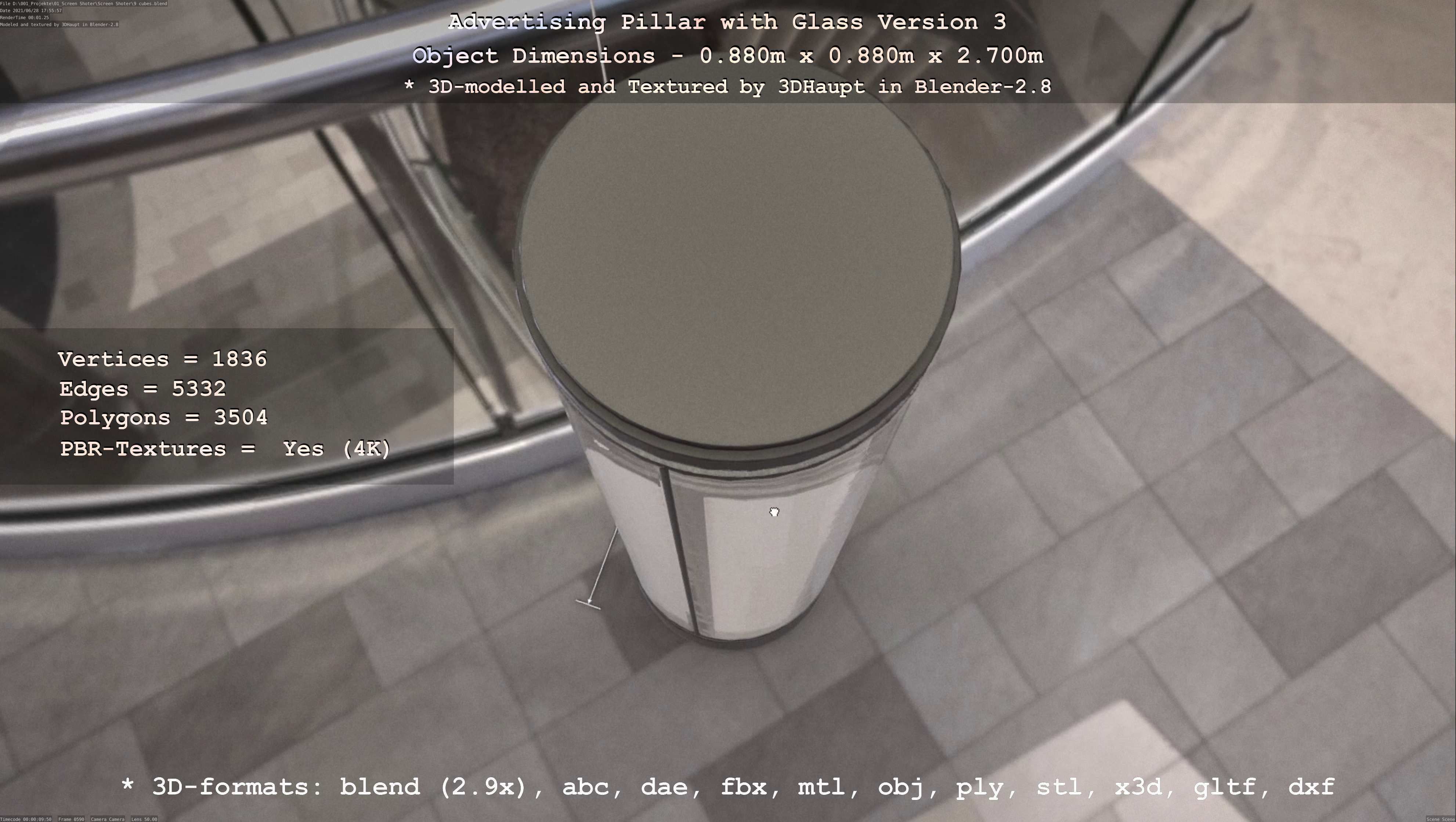 Advertising Pillar with Glass 3 Low-poly 3D model_32