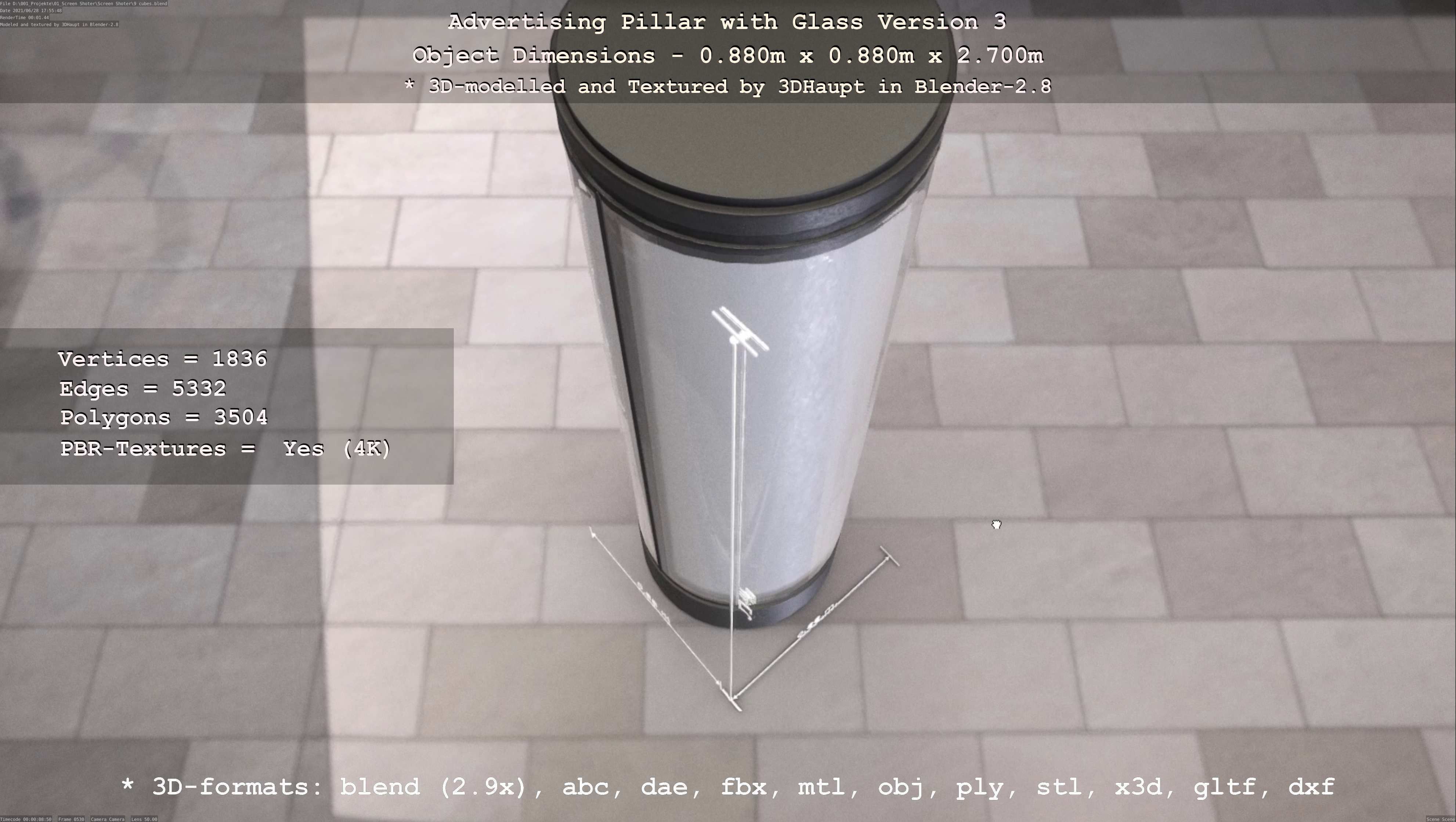 Advertising Pillar with Glass 3 Low-poly 3D model_41
