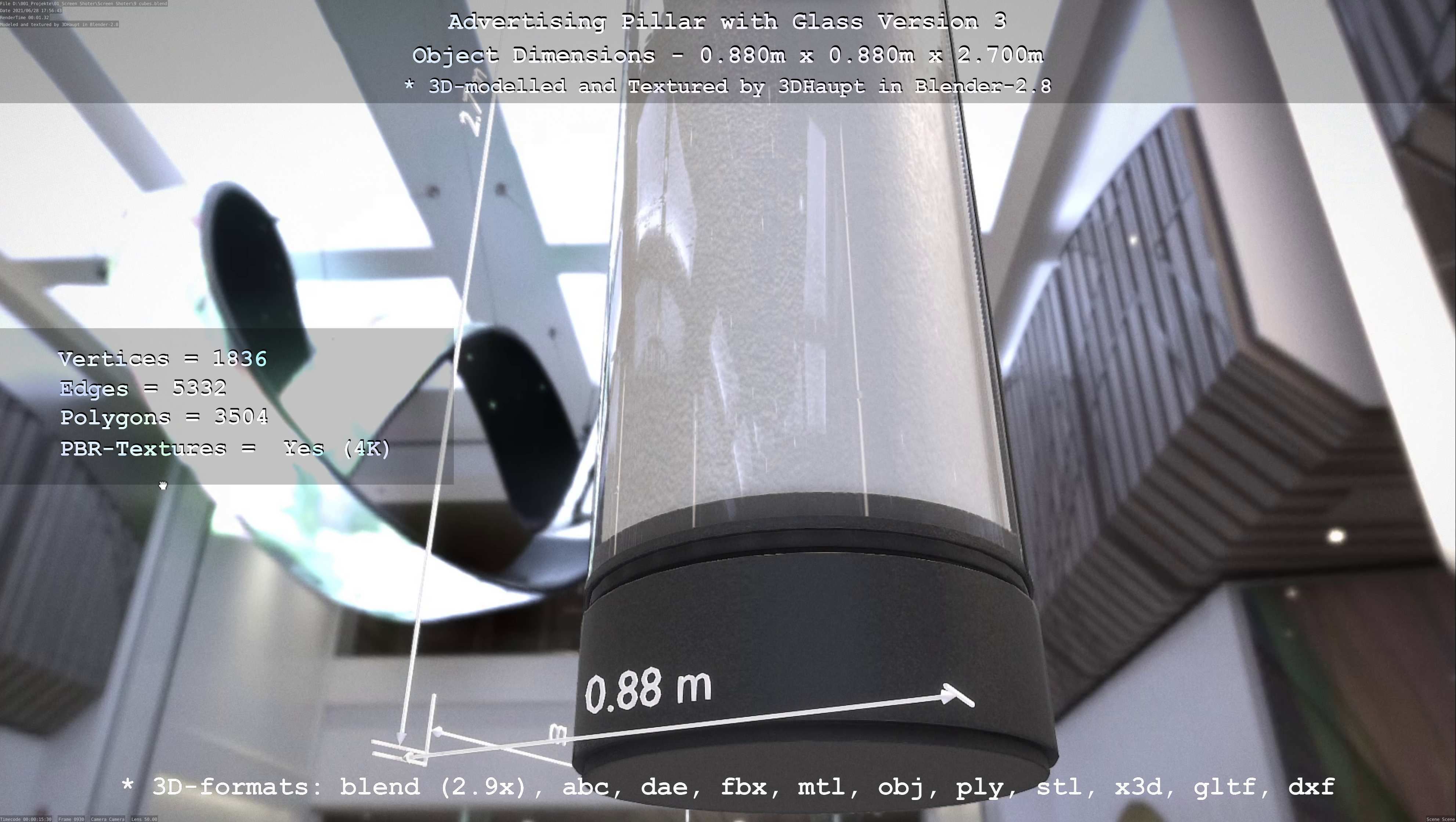 Advertising Pillar with Glass 3 Low-poly 3D model_3