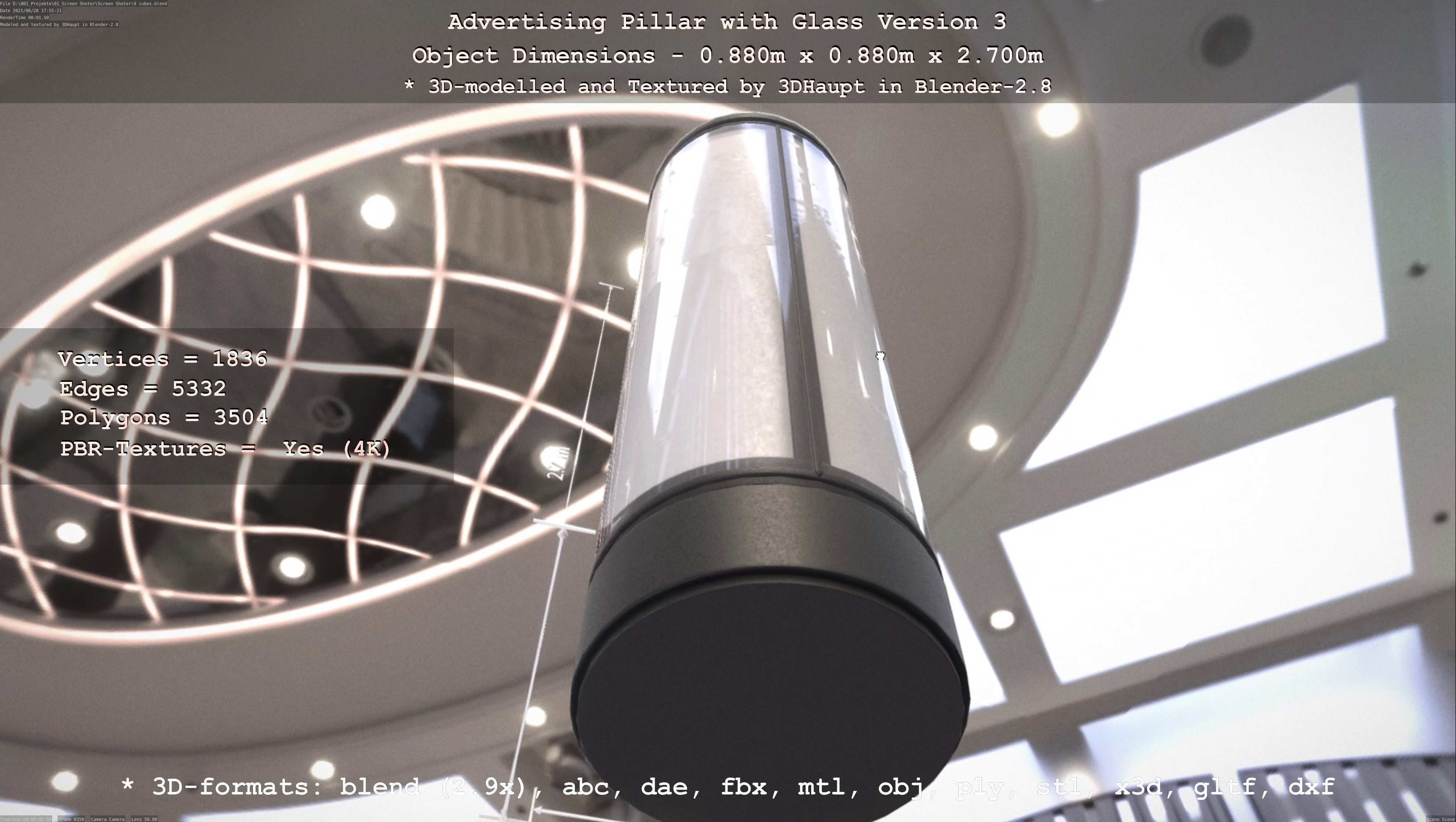 Advertising Pillar with Glass 3 Low-poly 3D model_100