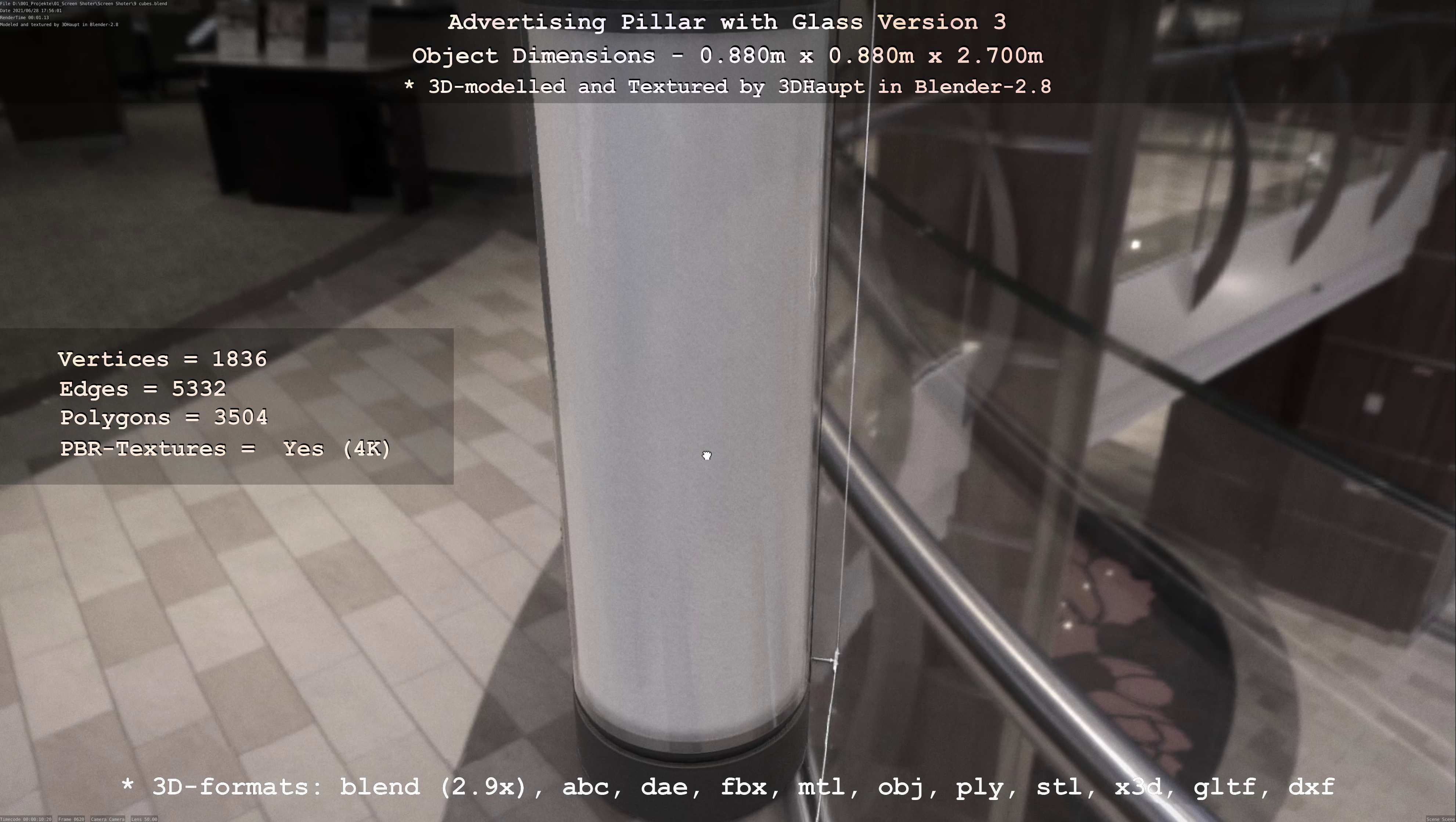 Advertising Pillar with Glass 3 Low-poly 3D model_50