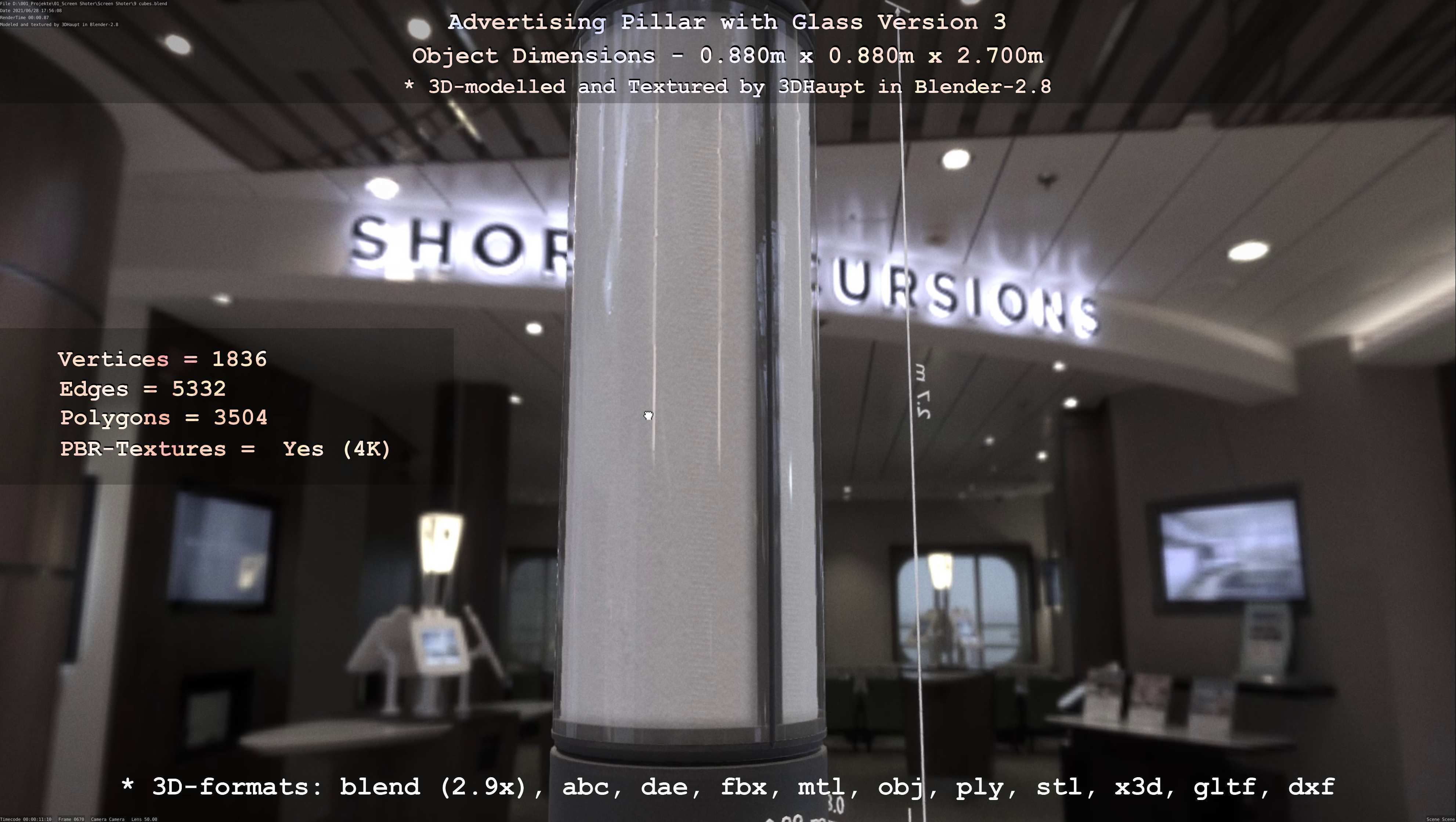 Advertising Pillar with Glass 3 Low-poly 3D model_54