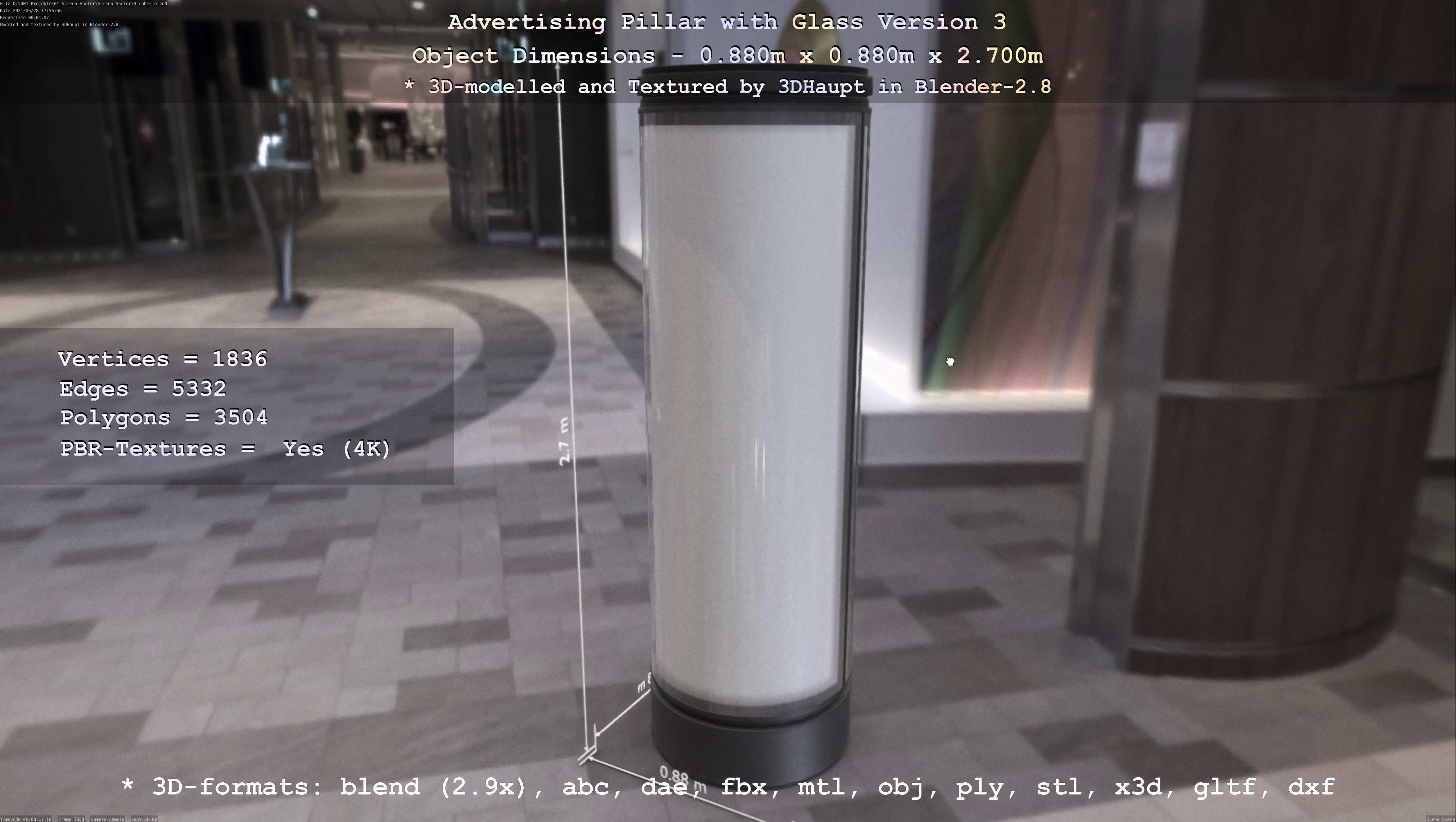 Advertising Pillar with Glass 3 Low-poly 3D model_13