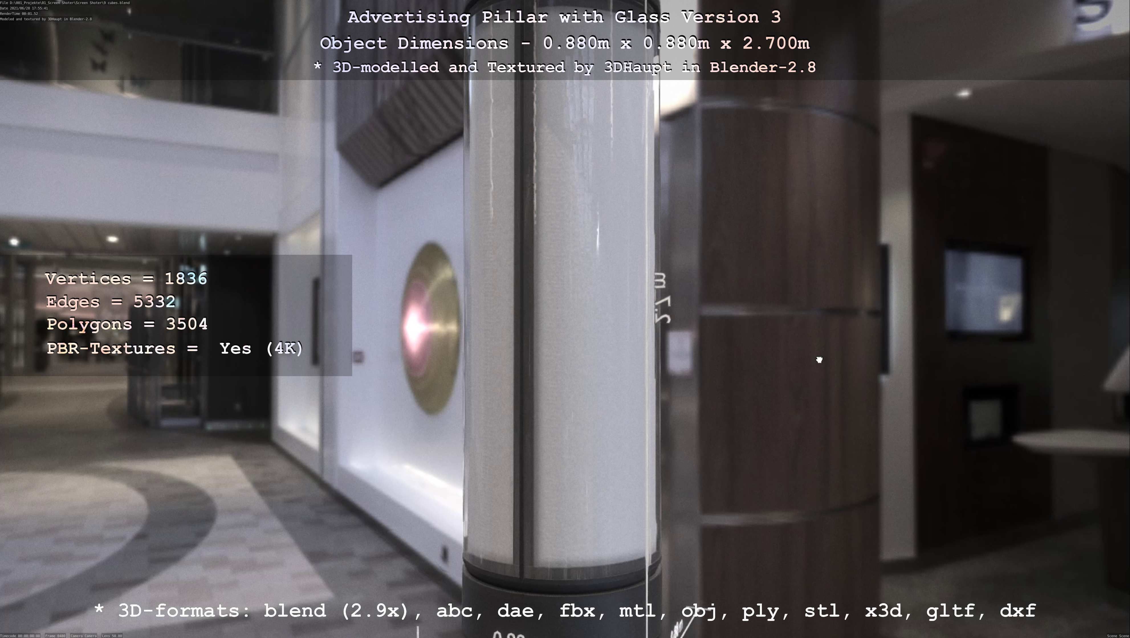 Advertising Pillar with Glass 3 Low-poly 3D model_104