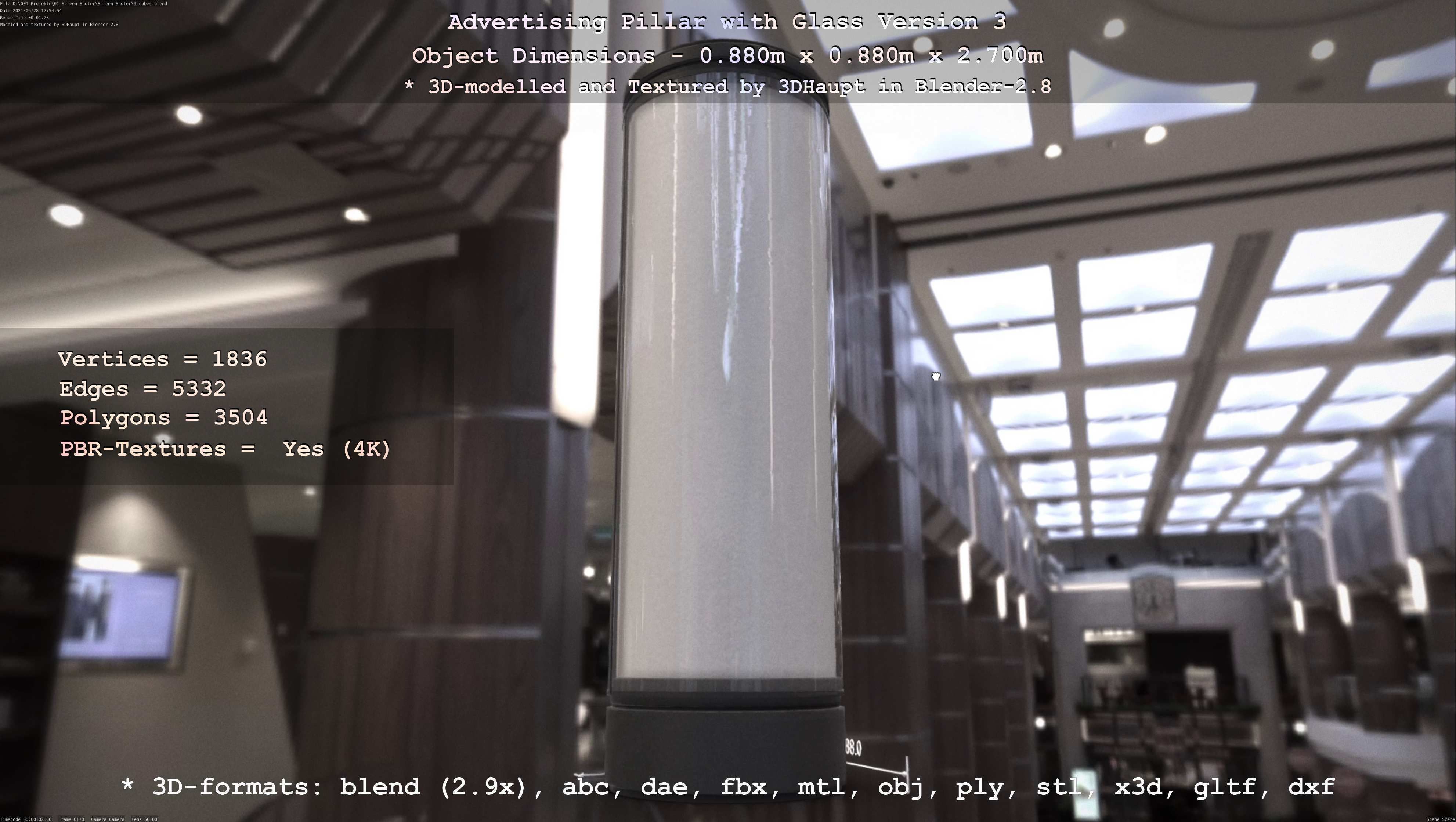 Advertising Pillar with Glass 3 Low-poly 3D model_84