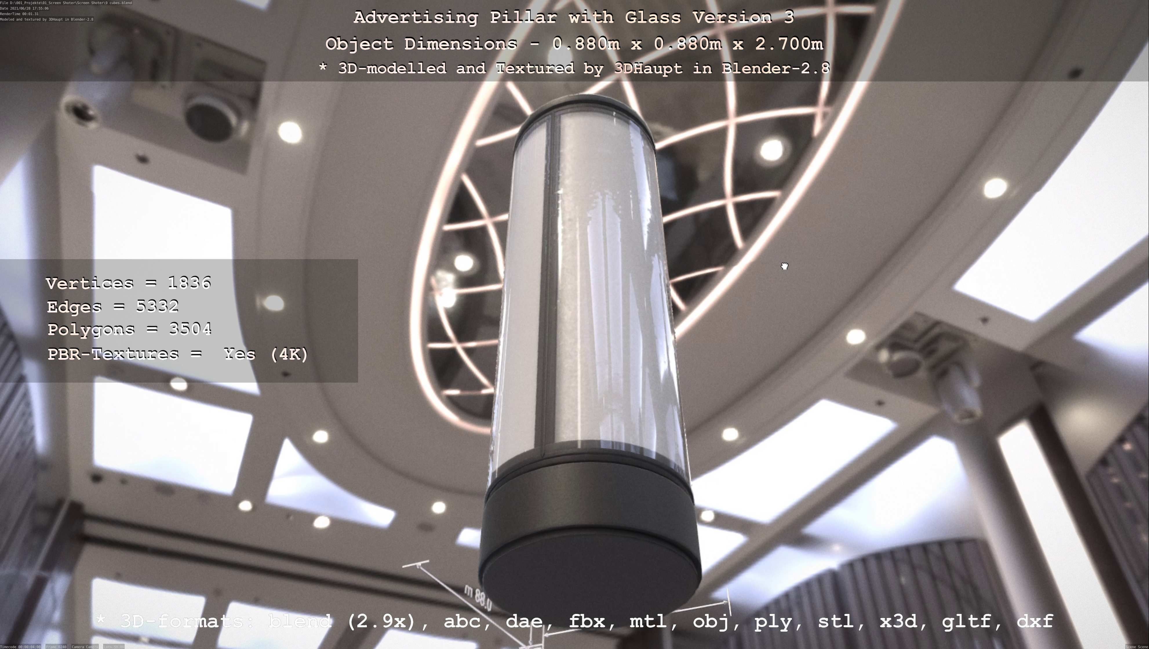 Advertising Pillar with Glass 3 Low-poly 3D model_89