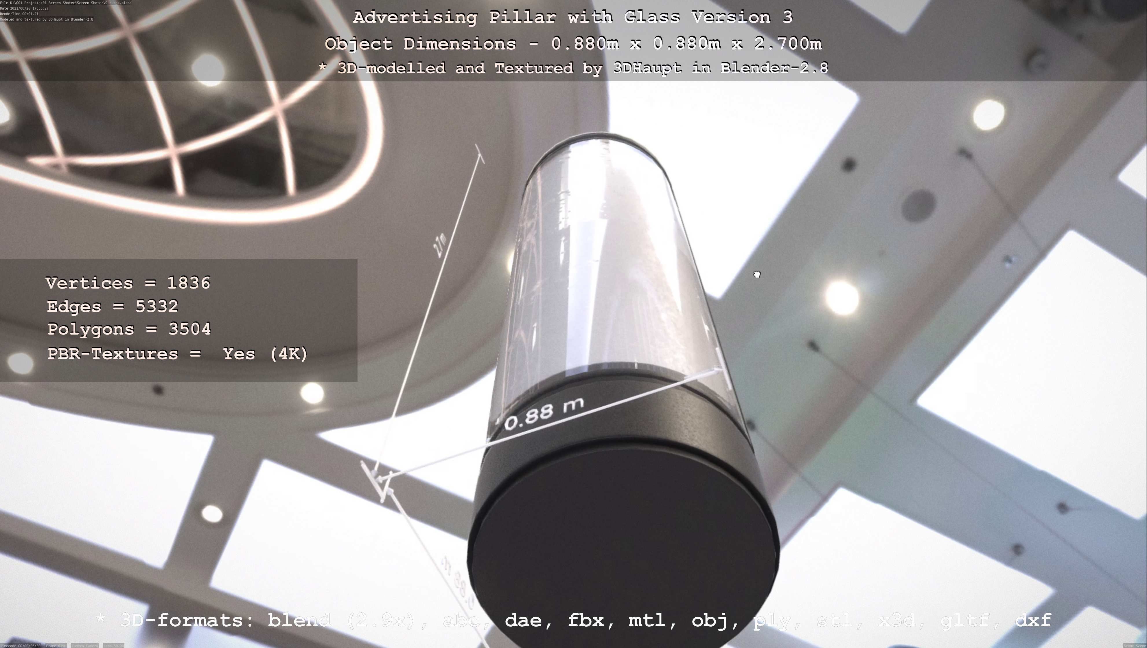 Advertising Pillar with Glass 3 Low-poly 3D model_58