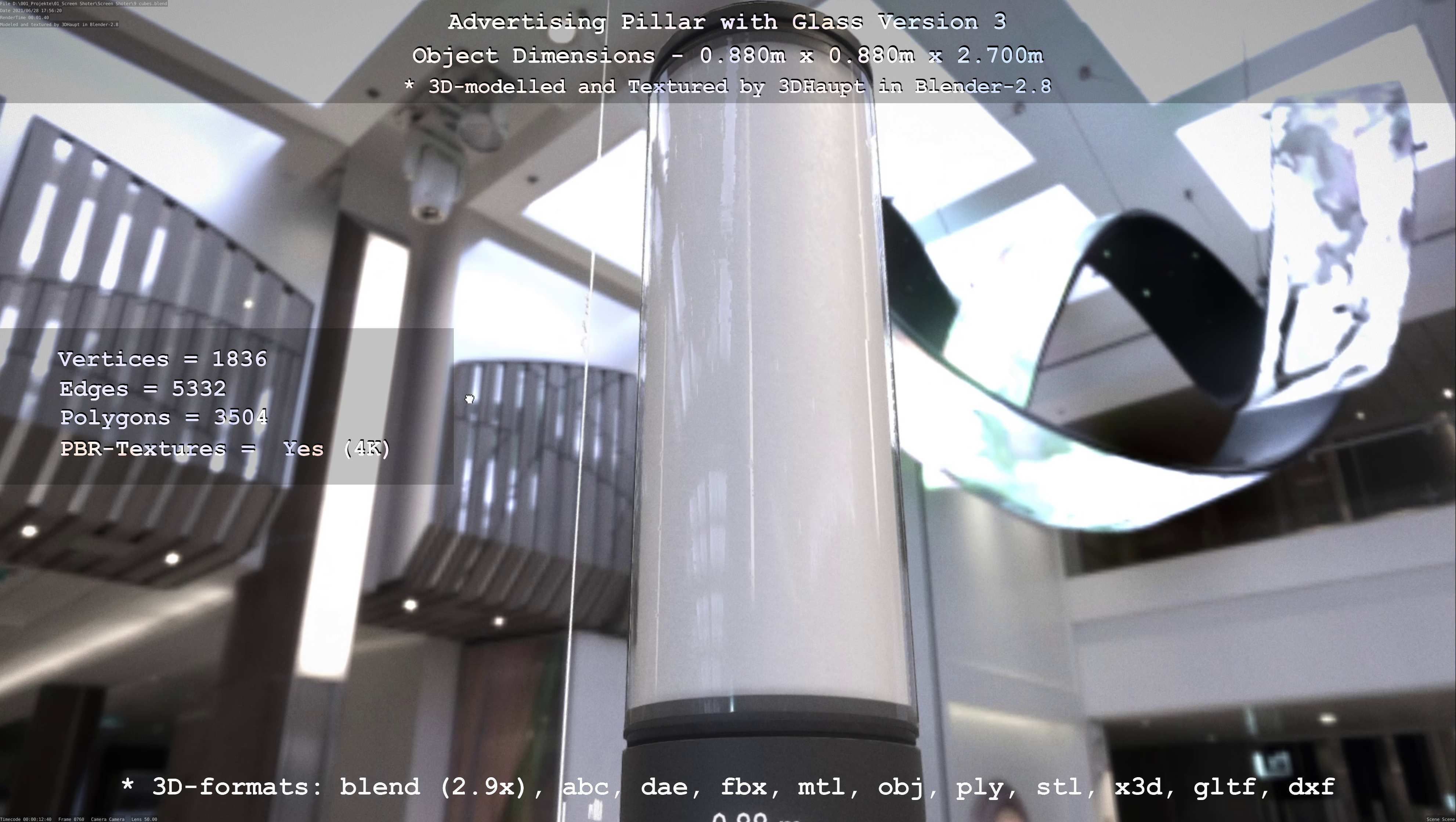 Advertising Pillar with Glass 3 Low-poly 3D model_63