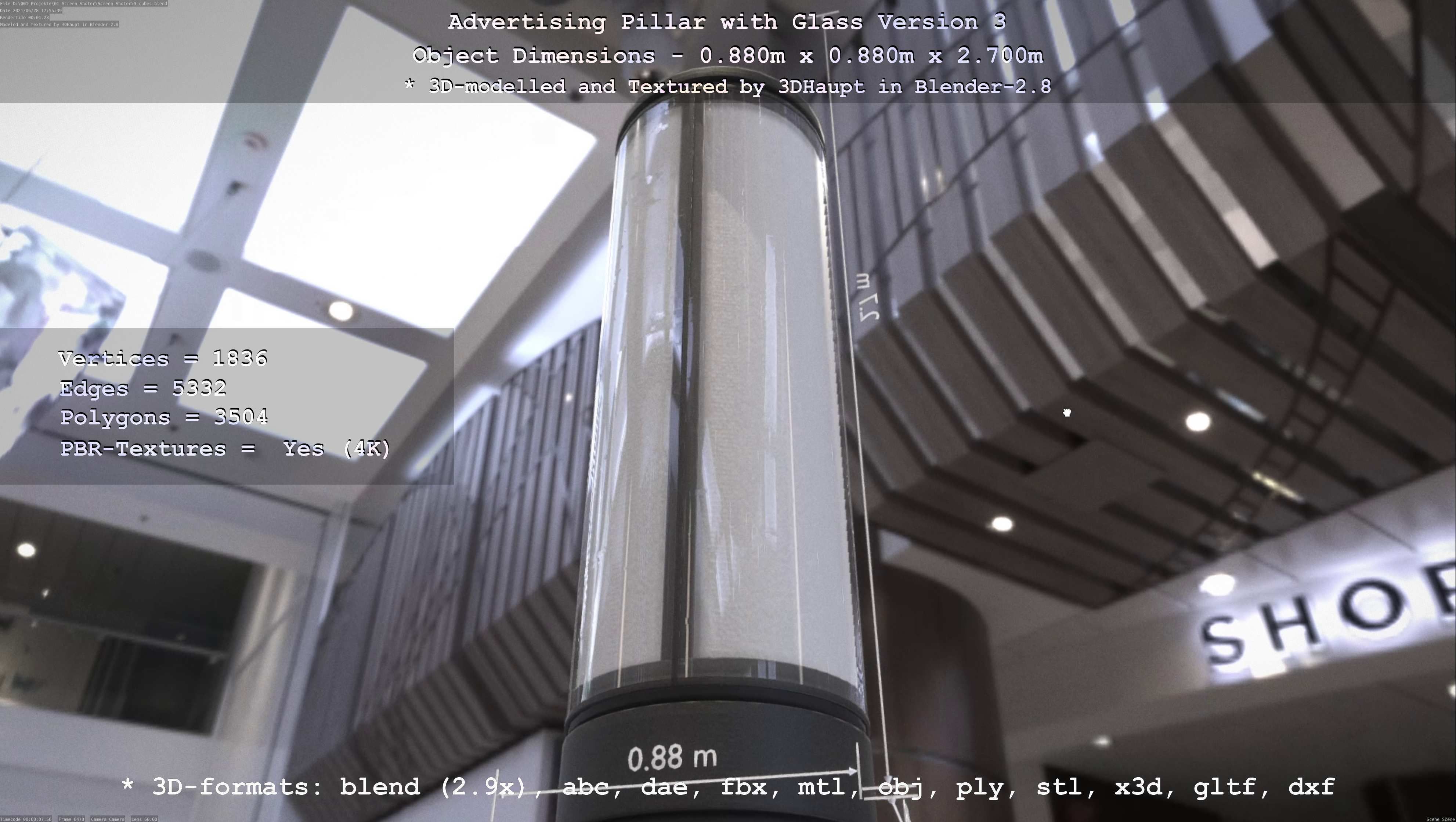 Advertising Pillar with Glass 3 Low-poly 3D model_31