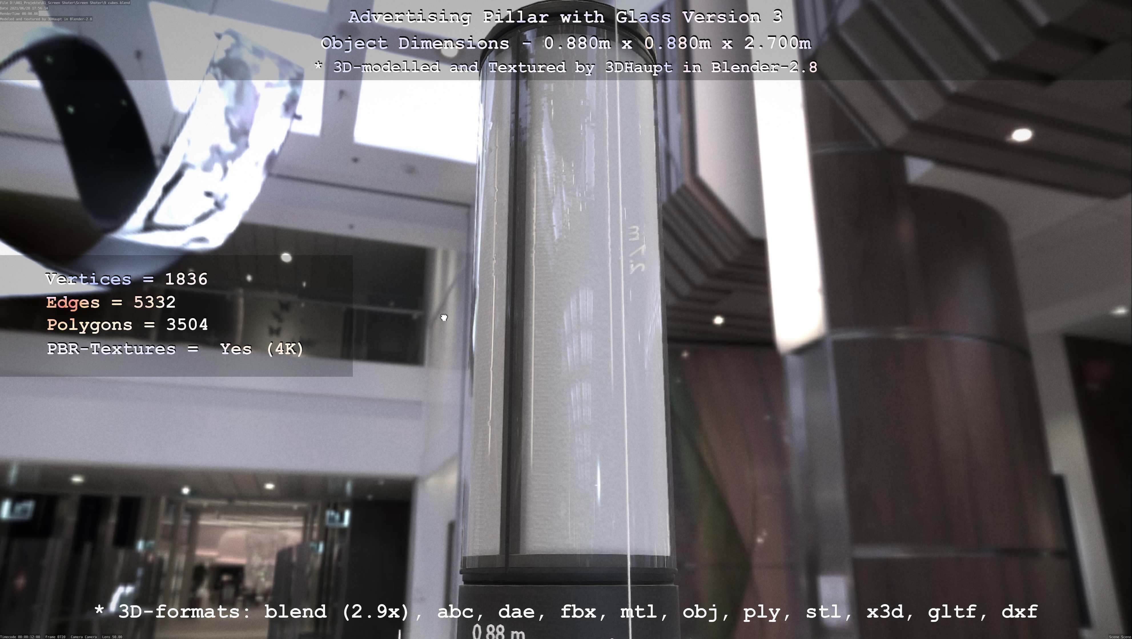 Advertising Pillar with Glass 3 Low-poly 3D model_60