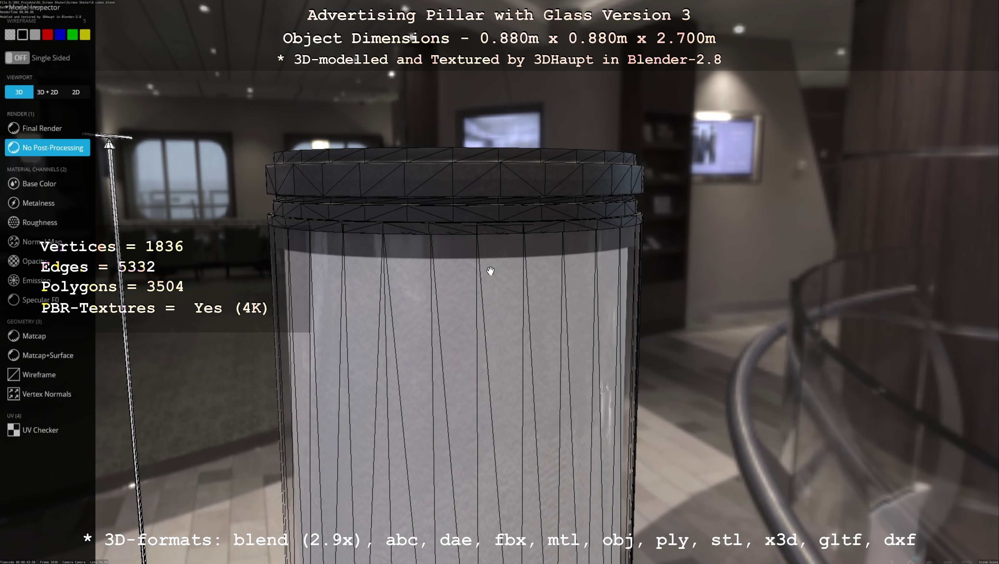 Advertising Pillar with Glass 3 Low-poly 3D model_29