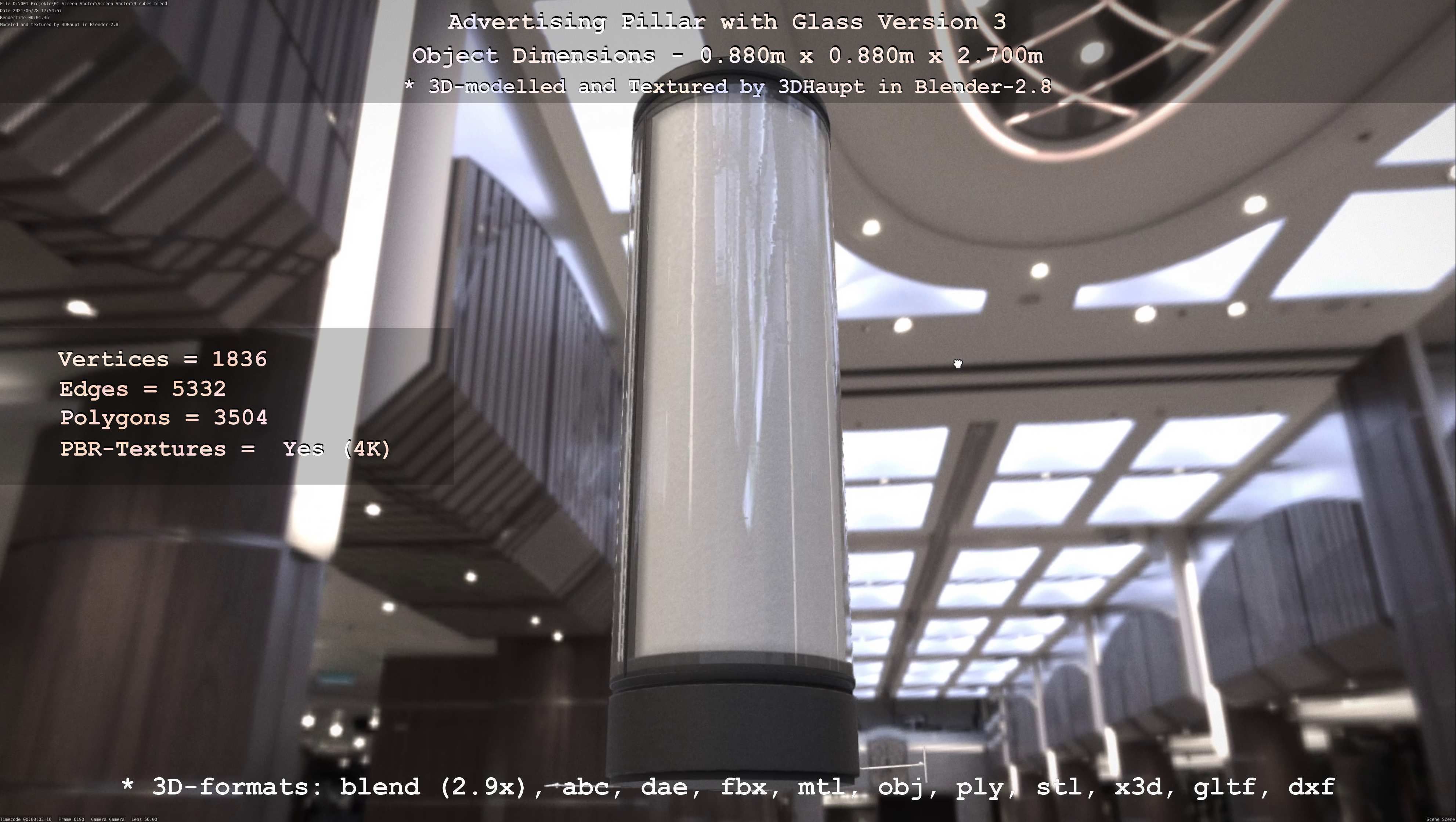 Advertising Pillar with Glass 3 Low-poly 3D model_11