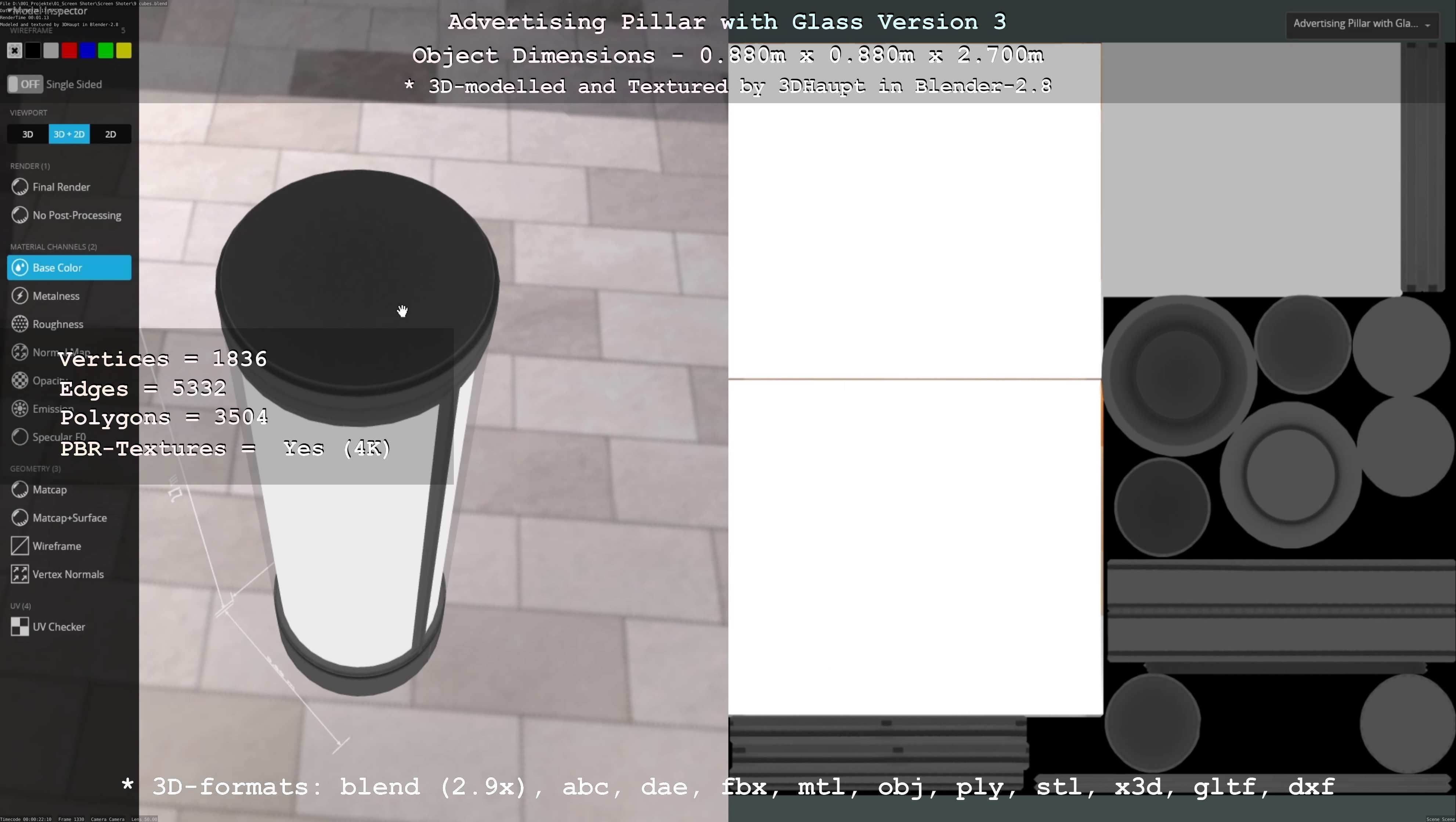 Advertising Pillar with Glass 3 Low-poly 3D model_15