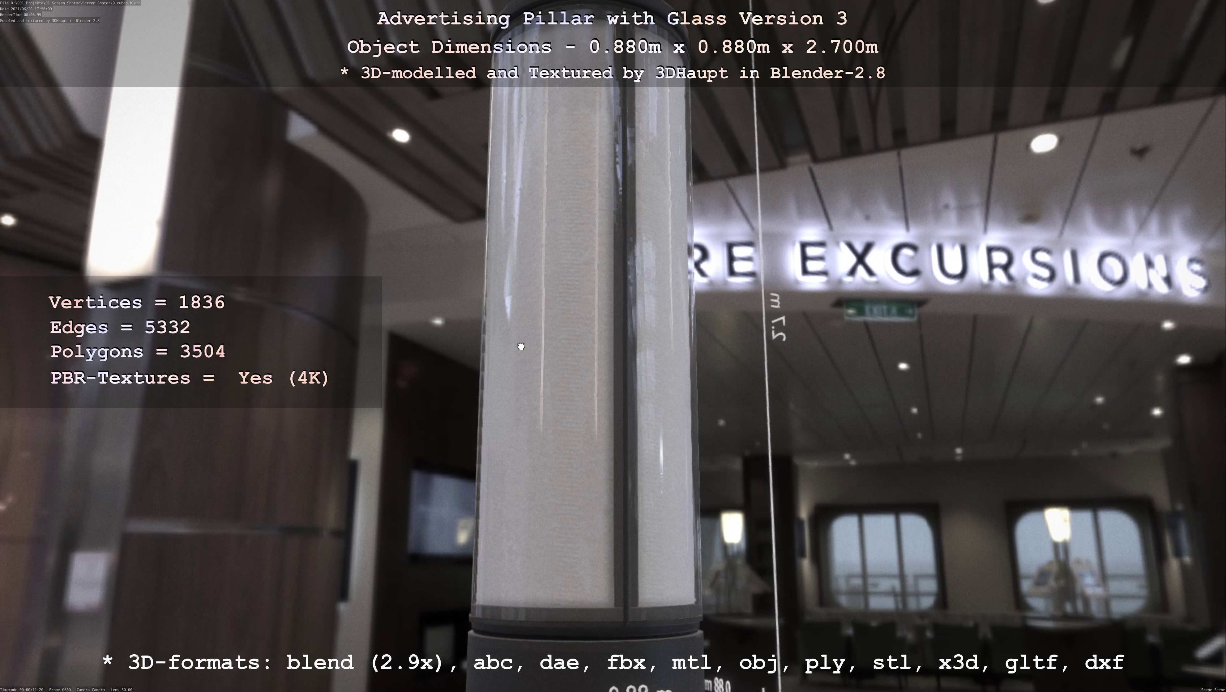 Advertising Pillar with Glass 3 Low-poly 3D model_55