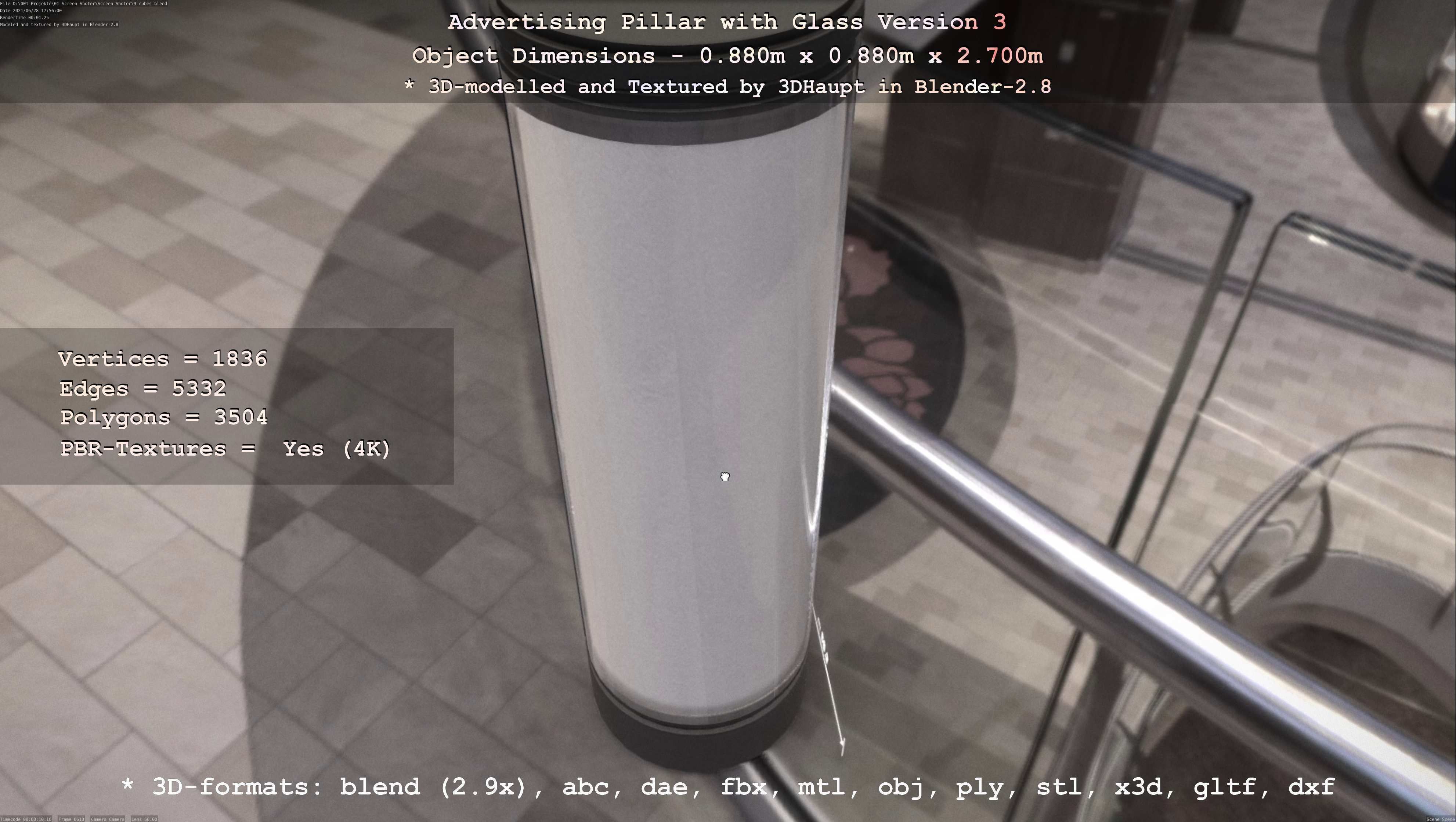 Advertising Pillar with Glass 3 Low-poly 3D model_49