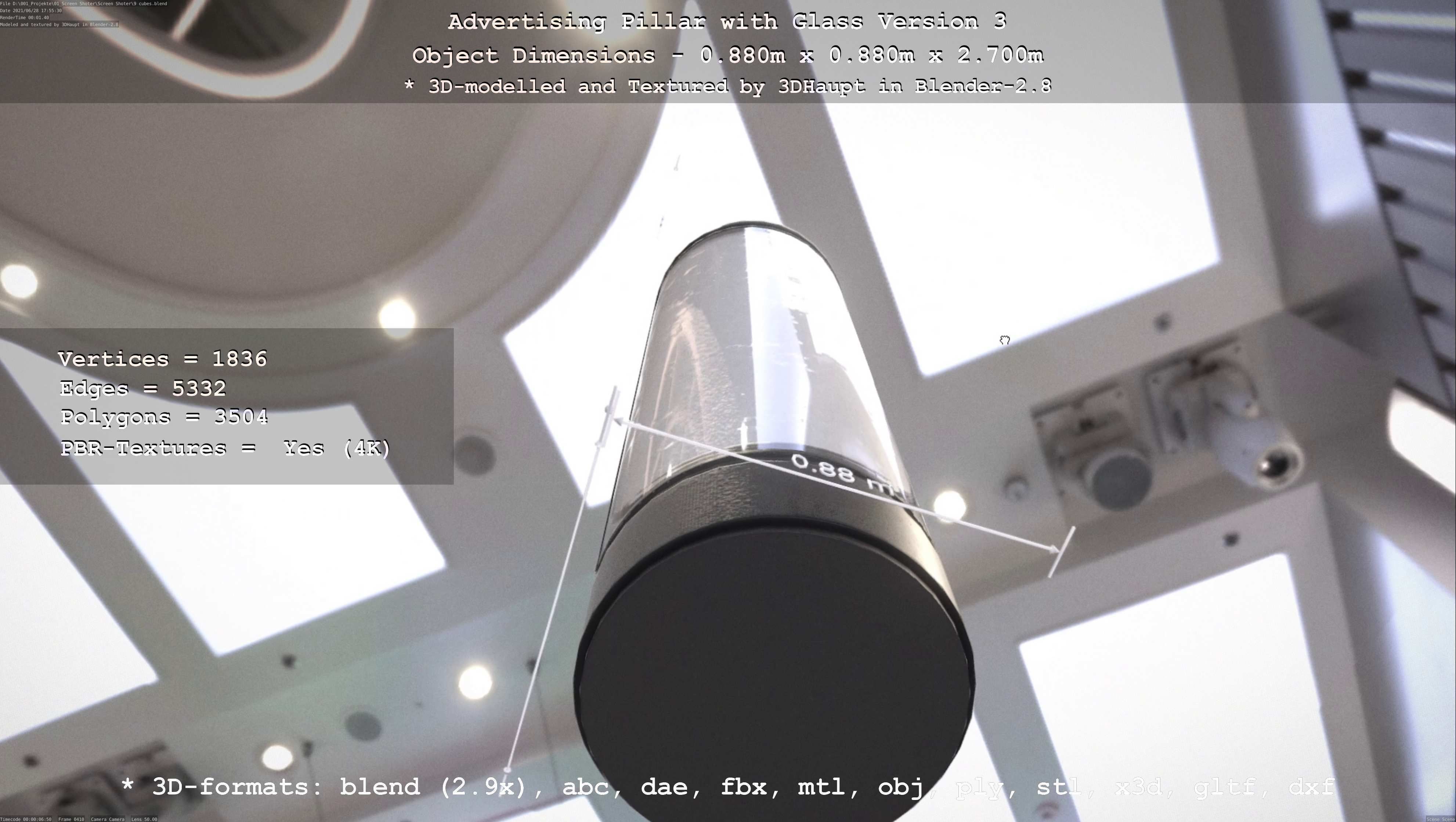 Advertising Pillar with Glass 3 Low-poly 3D model_80