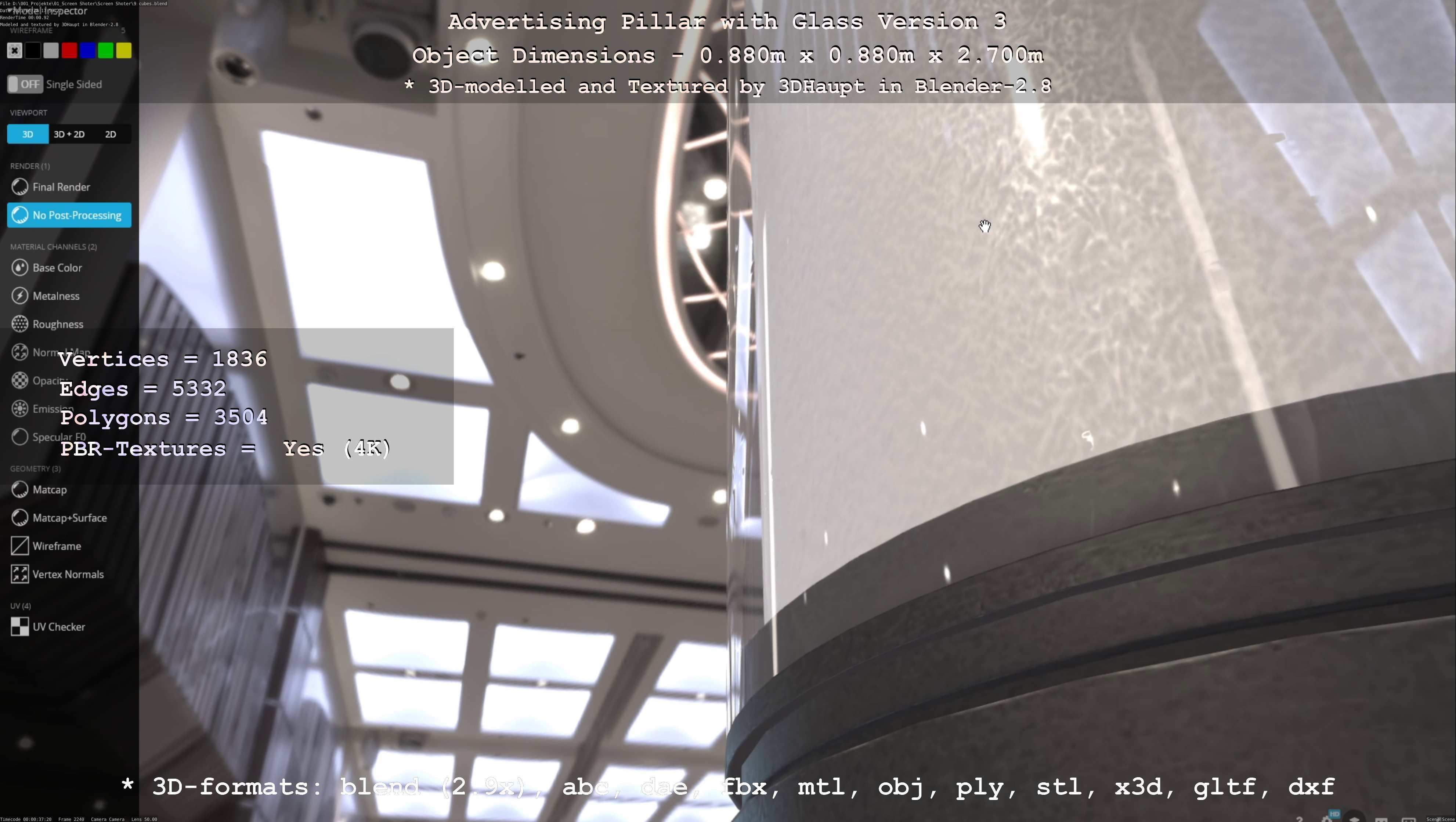 Advertising Pillar with Glass 3 Low-poly 3D model_26