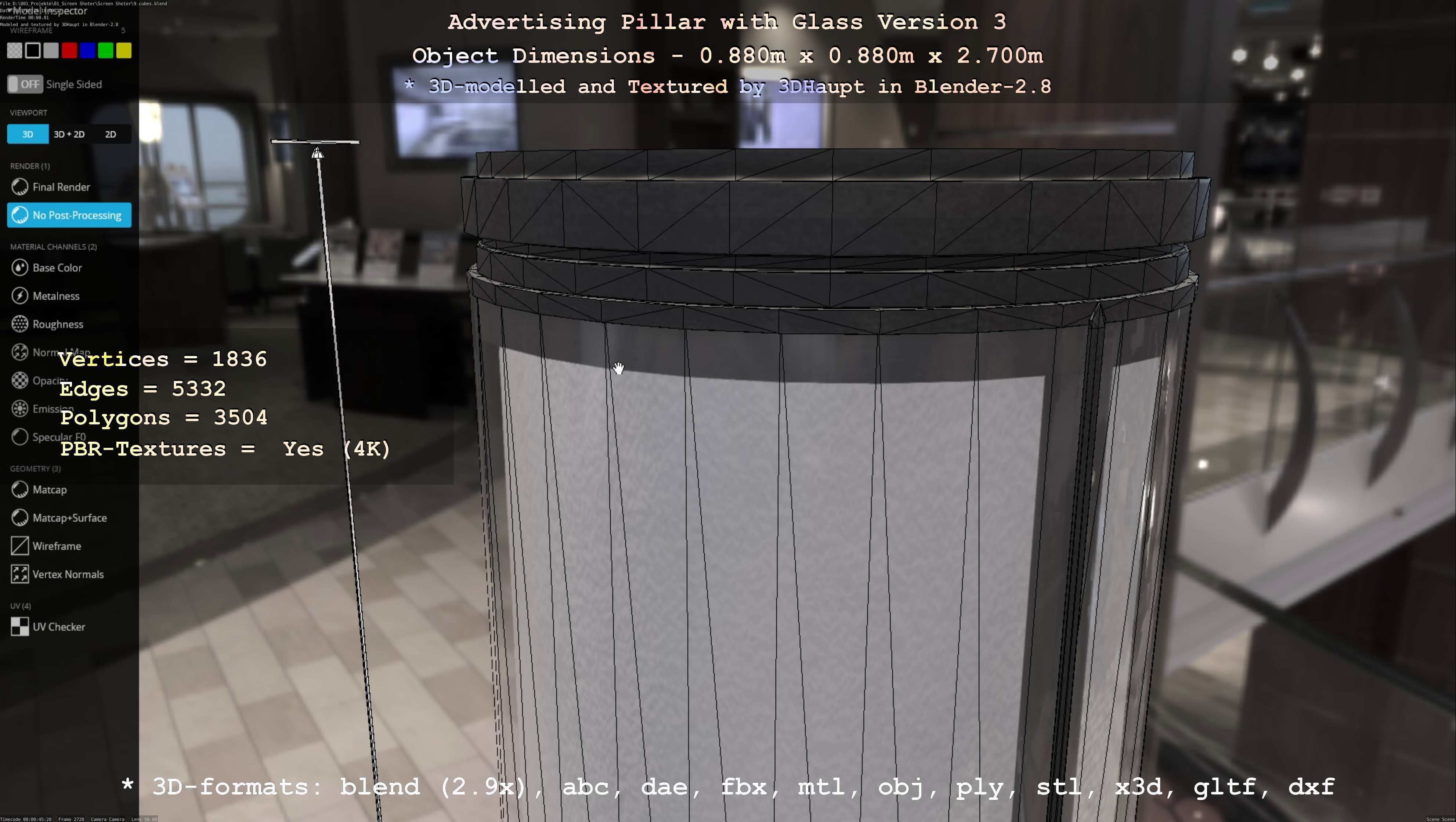 Advertising Pillar with Glass 3 Low-poly 3D model_30