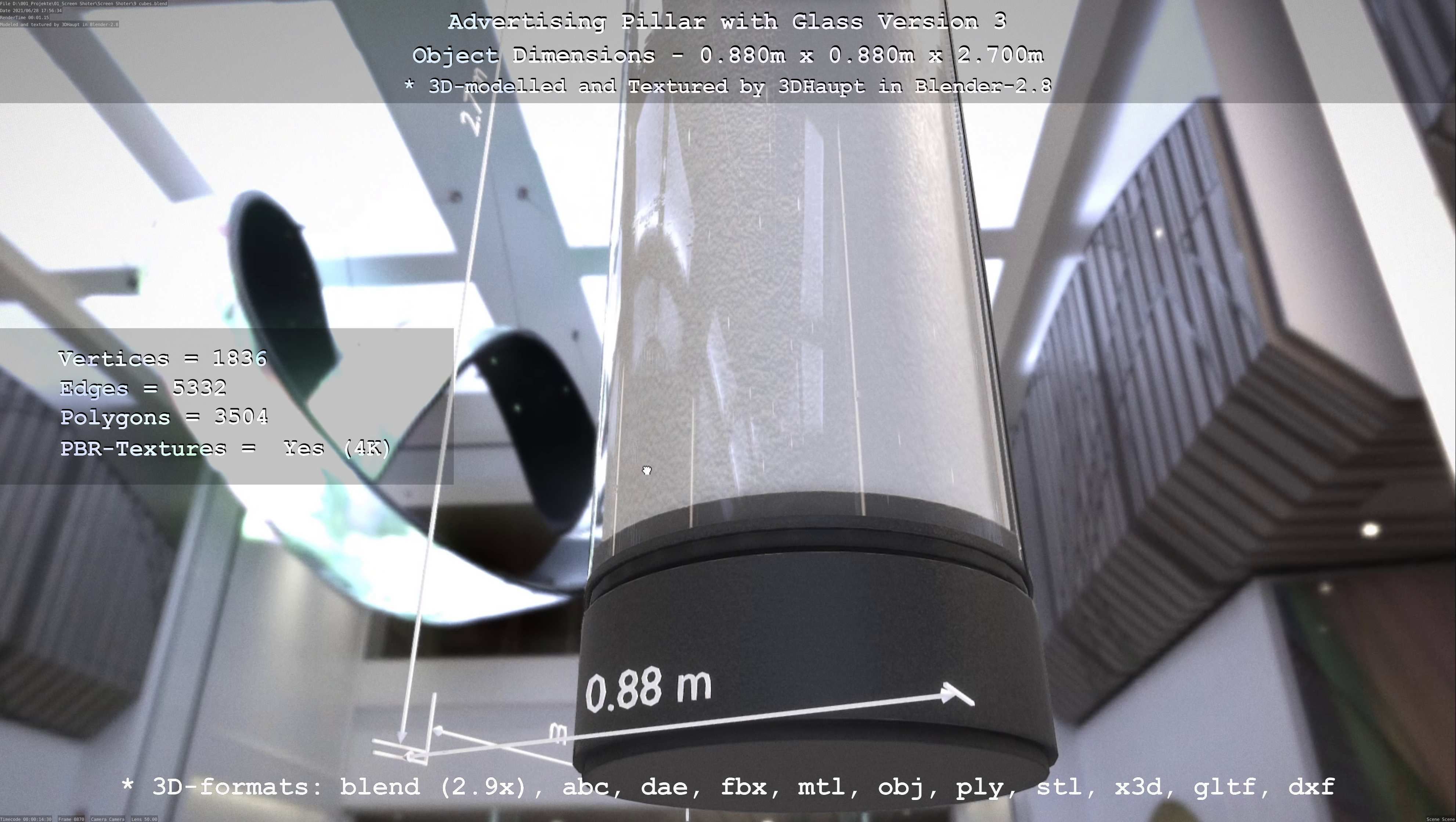 Advertising Pillar with Glass 3 Low-poly 3D model_35