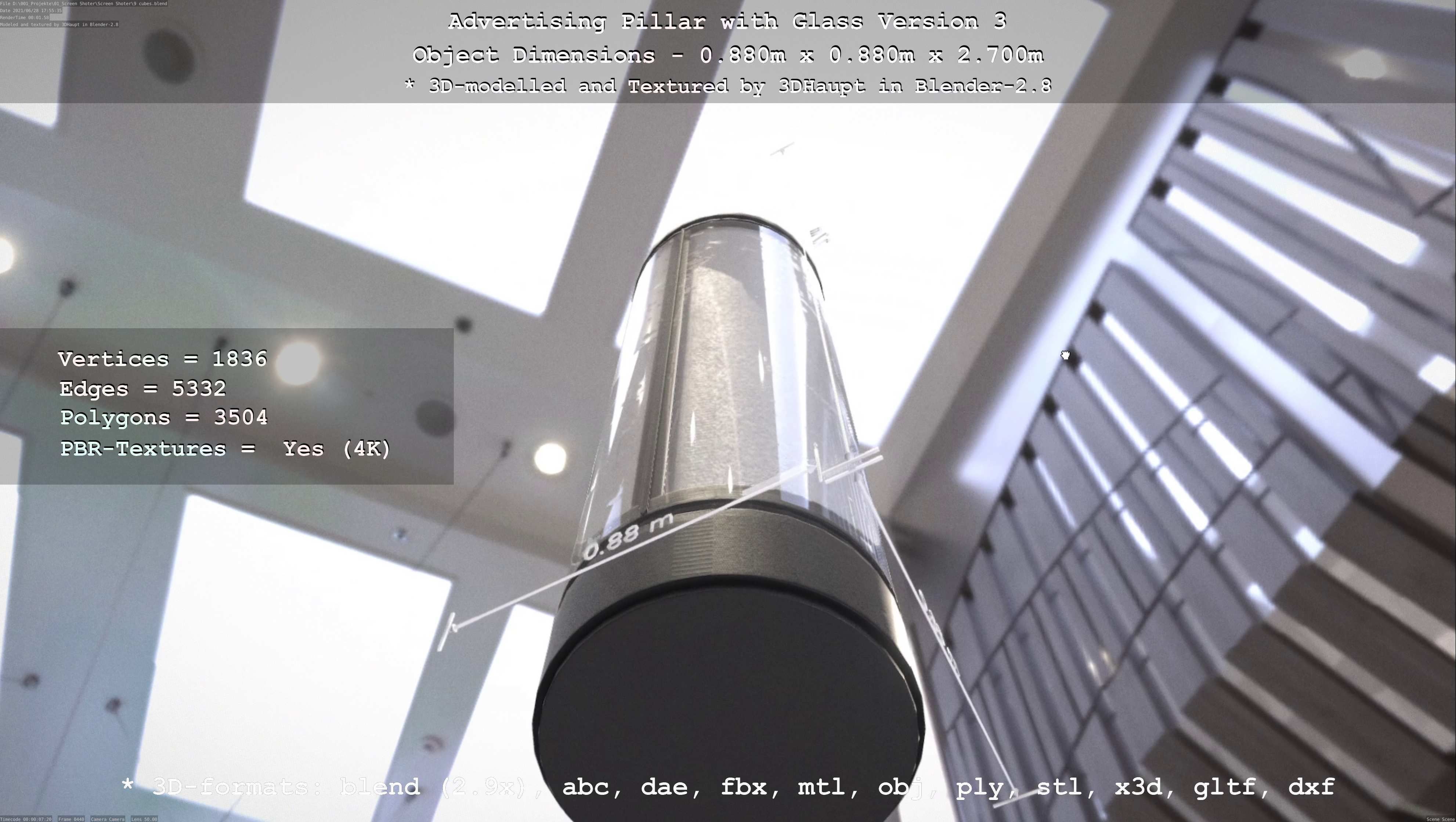 Advertising Pillar with Glass 3 Low-poly 3D model_12