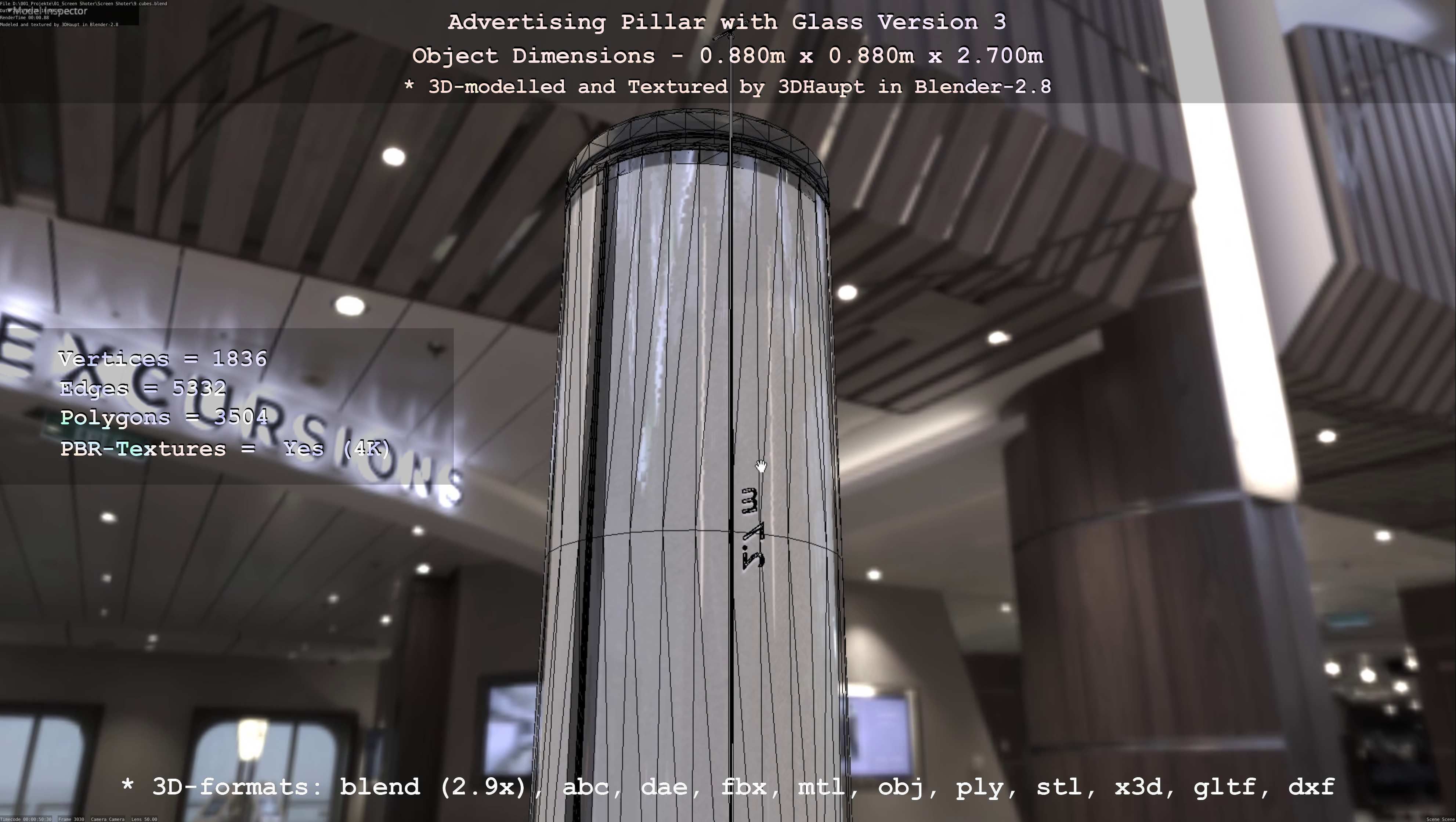 Advertising Pillar with Glass 3 Low-poly 3D model_5