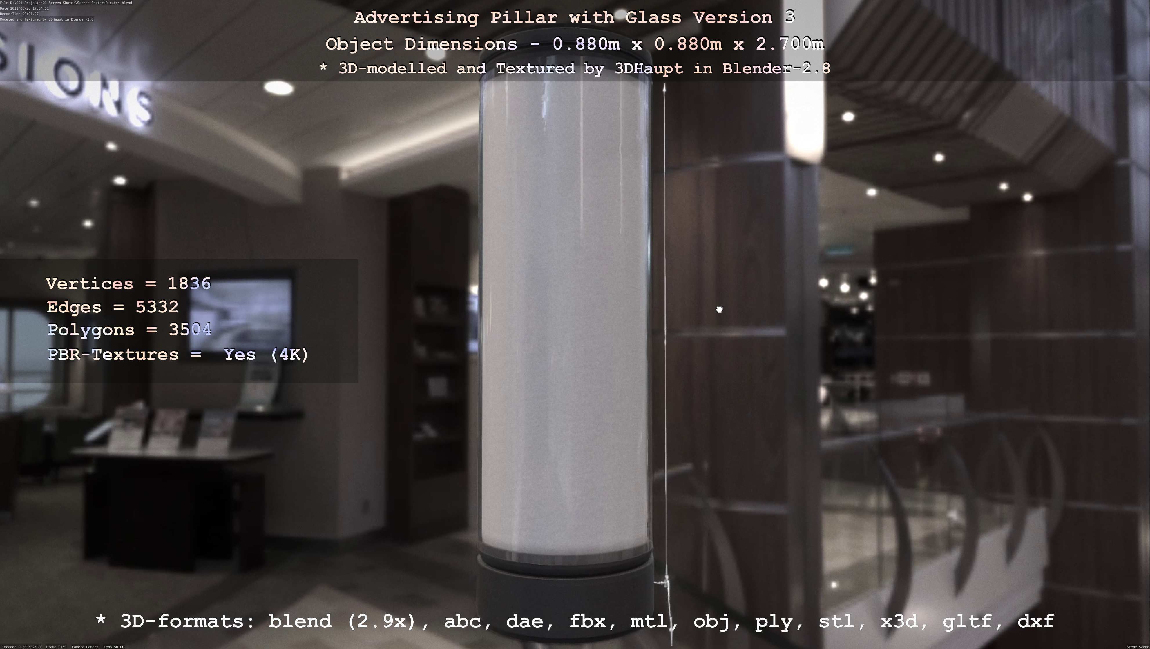 Advertising Pillar with Glass 3 Low-poly 3D model_82