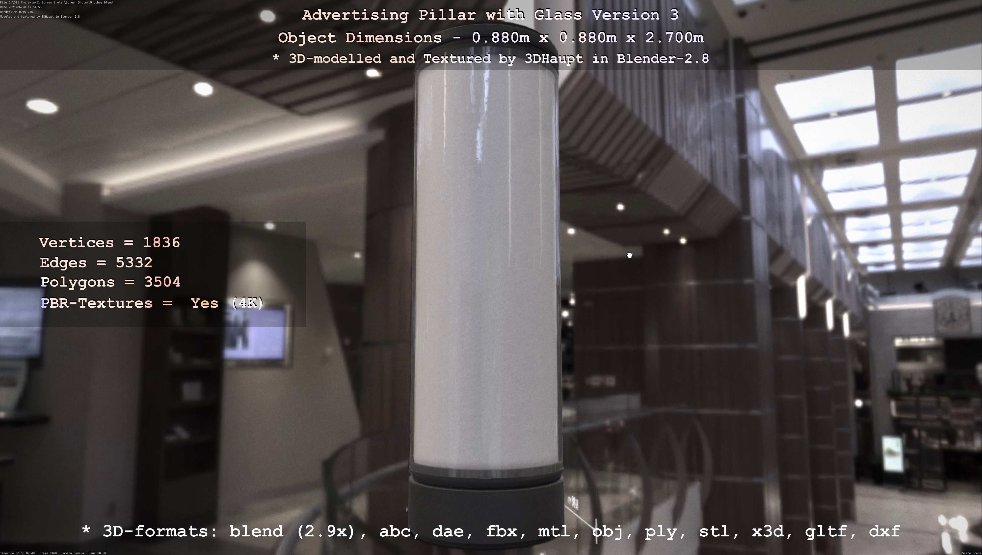 Advertising Pillar with Glass 3 Low-poly 3D model_83