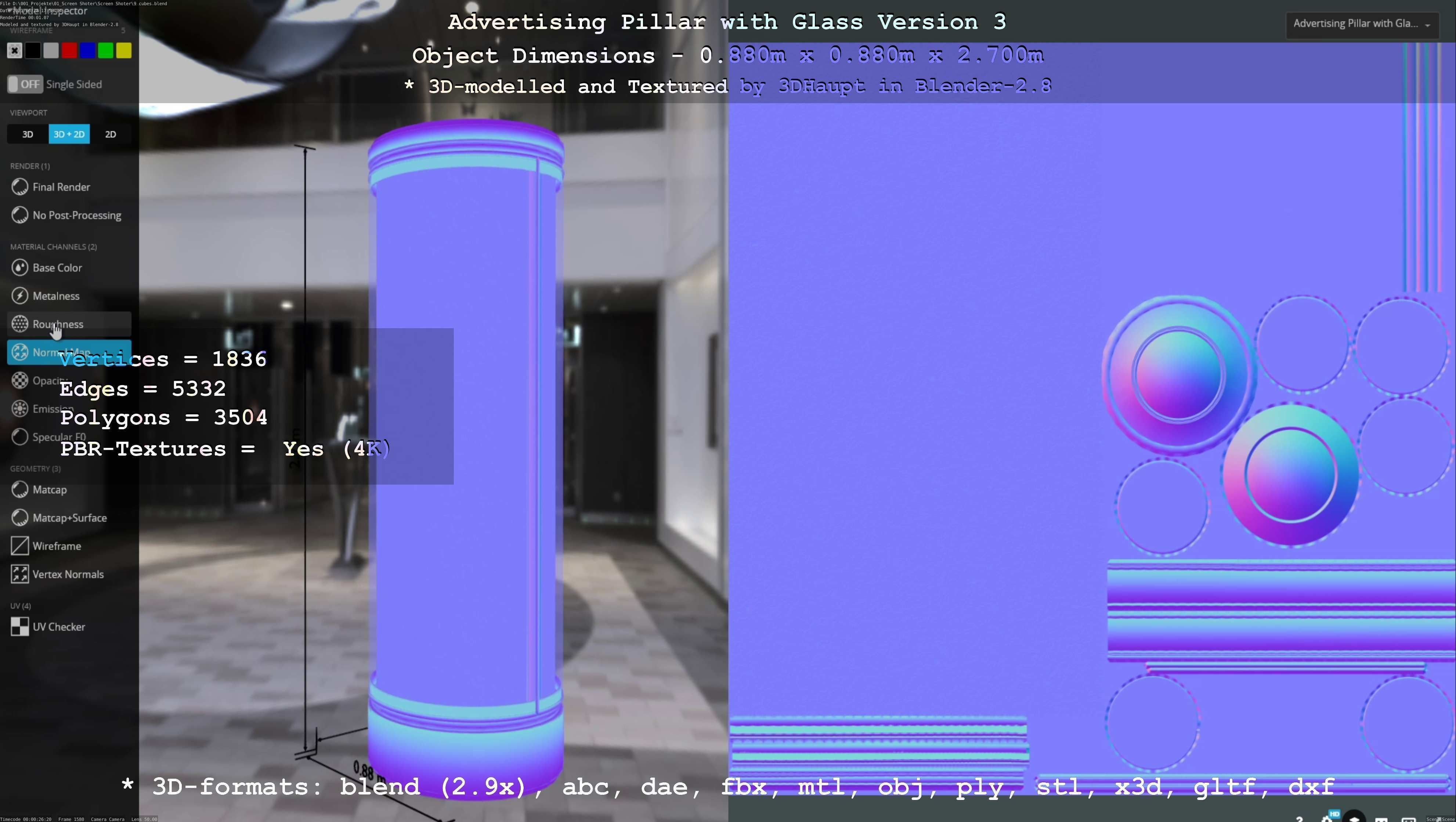 Advertising Pillar with Glass 3 Low-poly 3D model_18