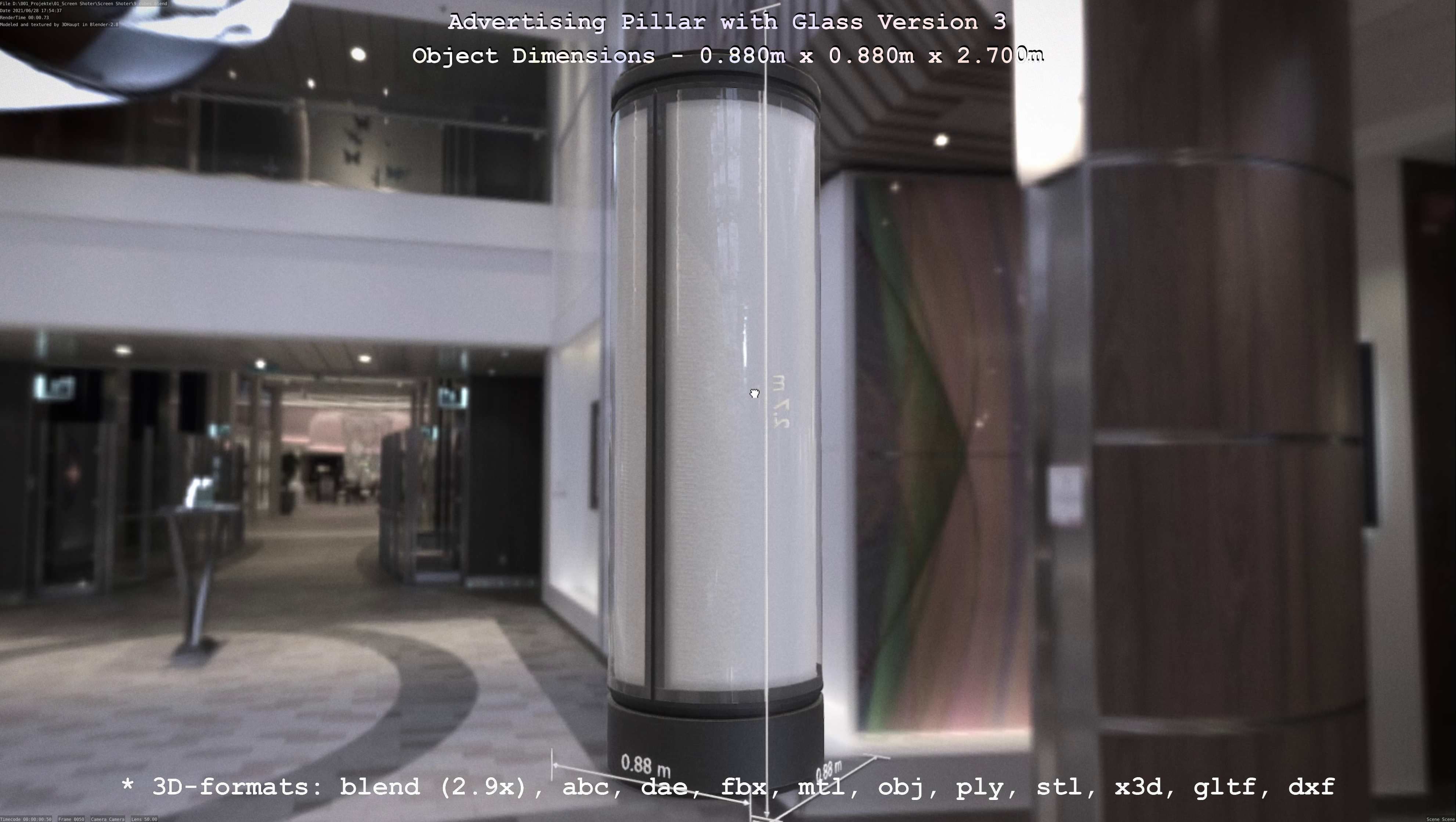 Advertising Pillar with Glass 3 Low-poly 3D model_73