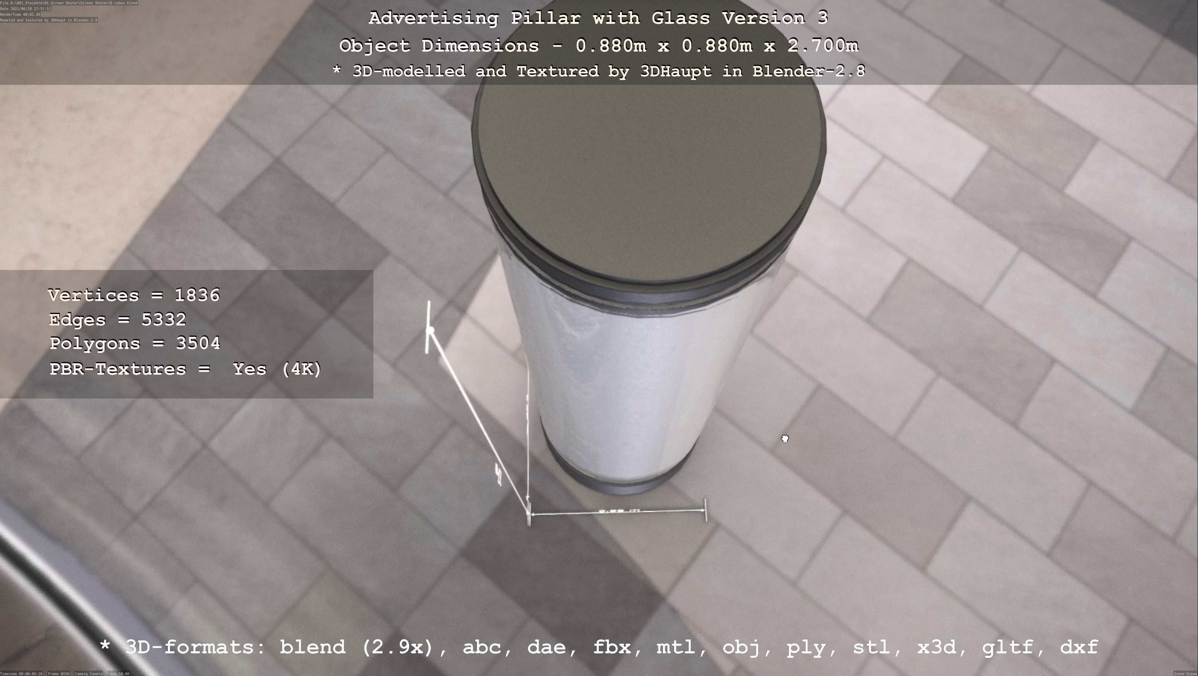 Advertising Pillar with Glass 3 Low-poly 3D model_43
